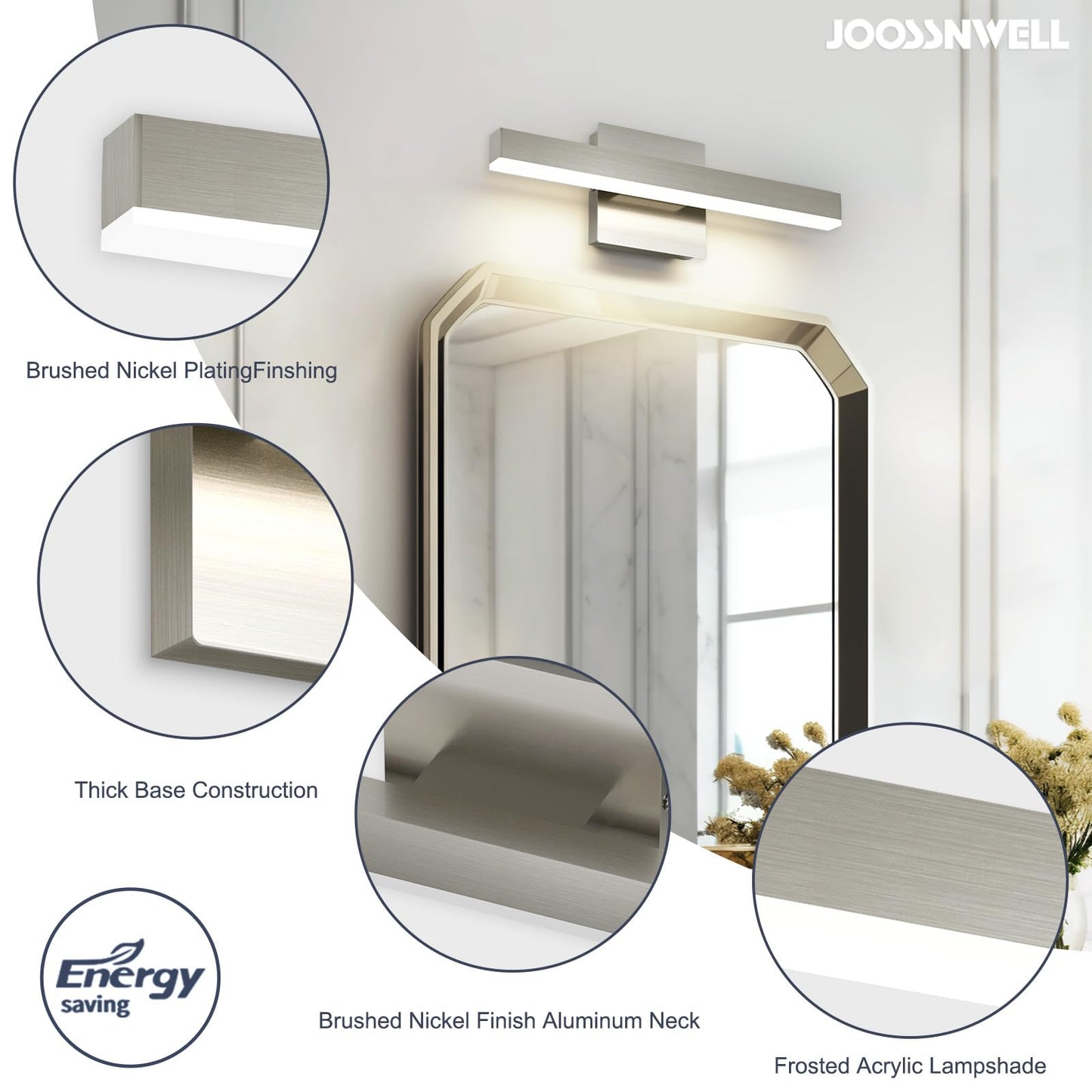 Joossnwell Bathroom Light Fixtures Brushed Nickel Vanity Lights Bar 5cct Dimmable Modern Bath Lighting Fixture Over Mirror Led Vanity Light