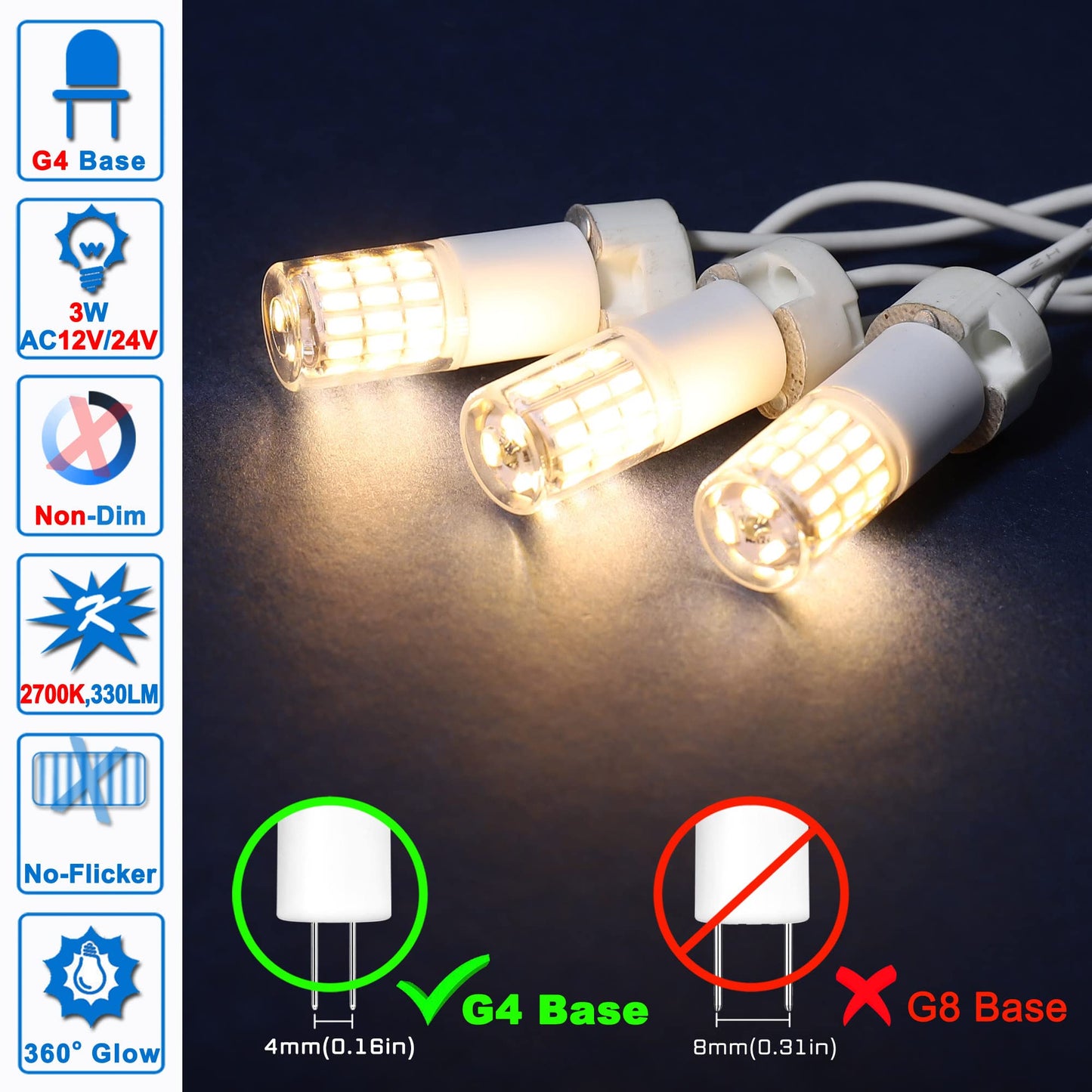 G4 LED Bulbs 12V-24V 20W 25W 30W Equival Warm White 2700K T3,Bi-pin