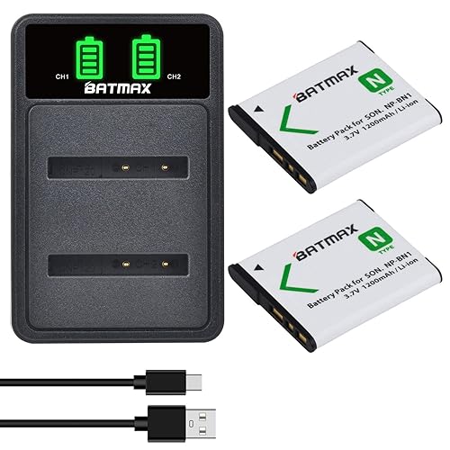 Batmax 2Pcs NP-BN1 NPBN1 Battery + Quick LED Dual Charger for Sony Cyber-Shot DSC-W800 DSC-W830 DSC-TF1 DSC-TX10 TX20 TX30 DSC-QX10 QX30 QX100