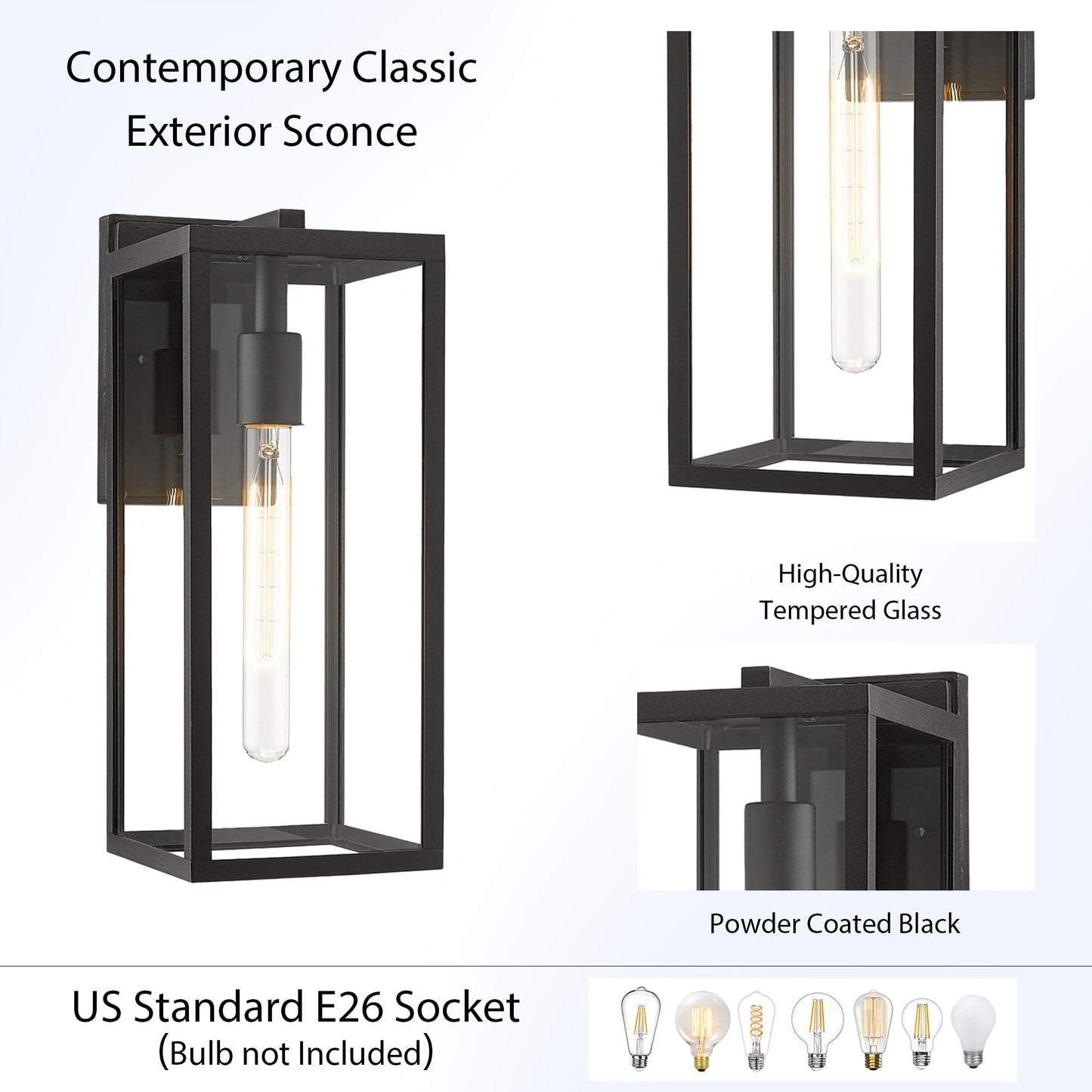 Bestshared Outdoor Wall Lantern, Anti-Rust Exterior Wall Sconce Light Fixtures, Front Door Mount Light, Outdoor Lighting Fixture, Black Wall Lamp
