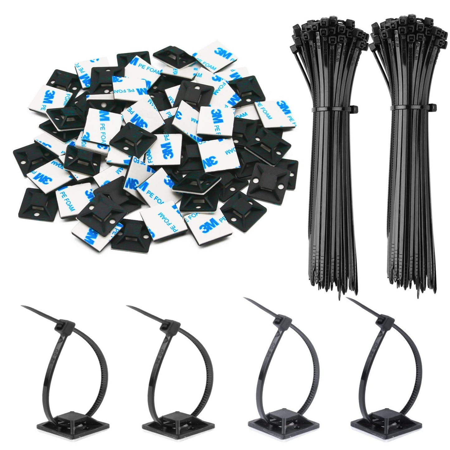 140 Pack 3/4" Zip Tie Adhesive Mounts Self Adhesive Cable Base Holders with Multi-Purpose Tie wire clips with screw hole,Anchor stick on wire