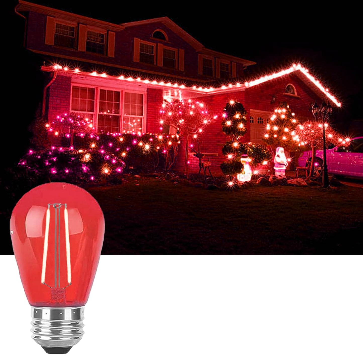 LRSUEYSKIN S14 Red LED Bulb Replacement LED Light Bulbs 2W Plastic Shatterproof Night Bulb E26 Base S14 String Light Waterproof Vintage Bulb