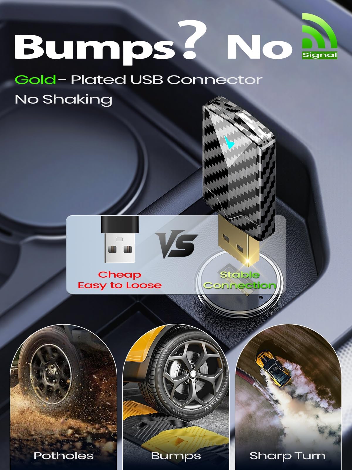 Wireless CarPlay & Android Auto Adapter, Convert Wired to Wireless, Fast Auto Connect and No Lag, Plug & Play USB with Gold-Plated Connector, Carbon