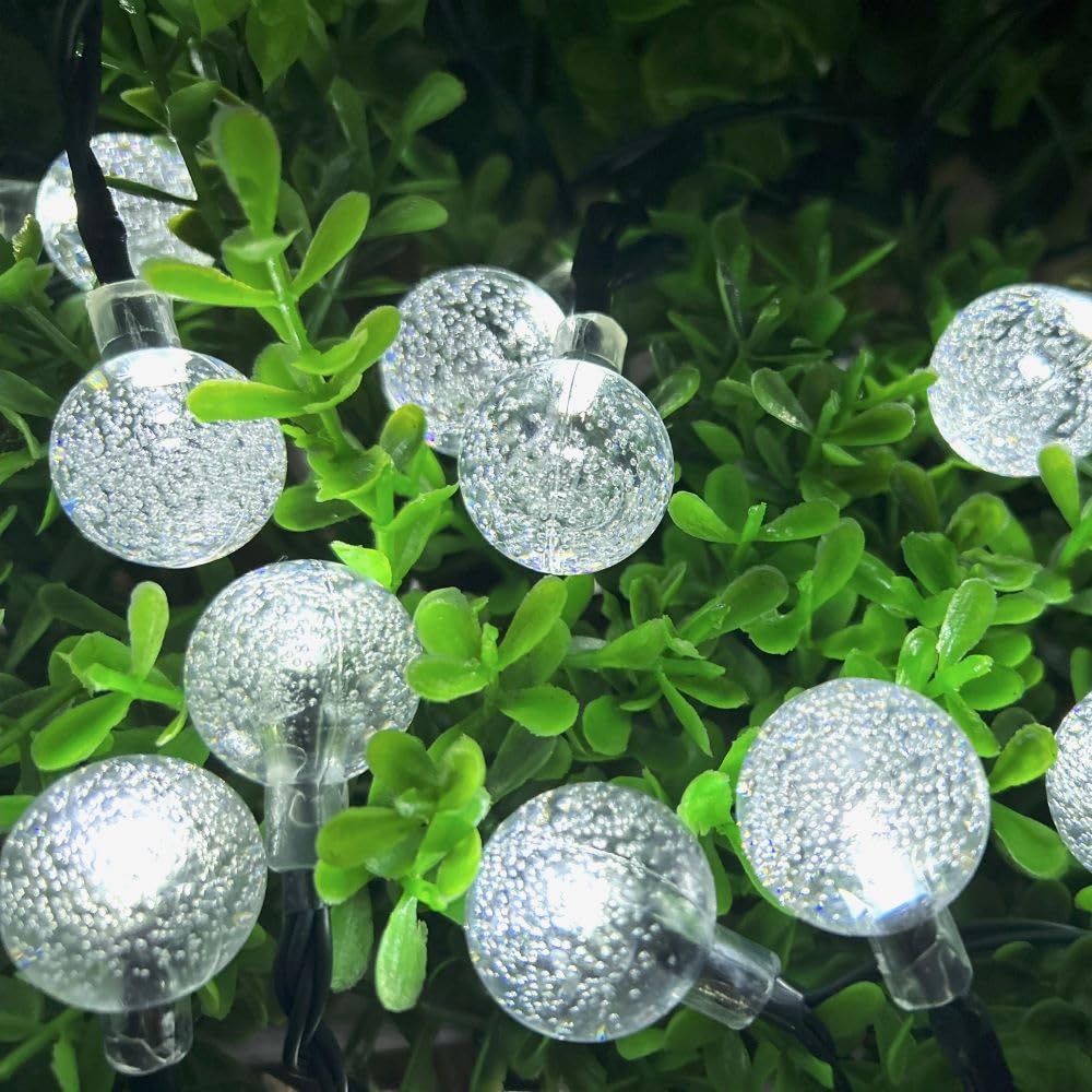 SPLOcolor Solar String Lights Outdoor, 20ft Waterproof 30 LEDs 8 Modes Crystal Globe Solar String Fairy Lights Backyard Patio Christmas Lights