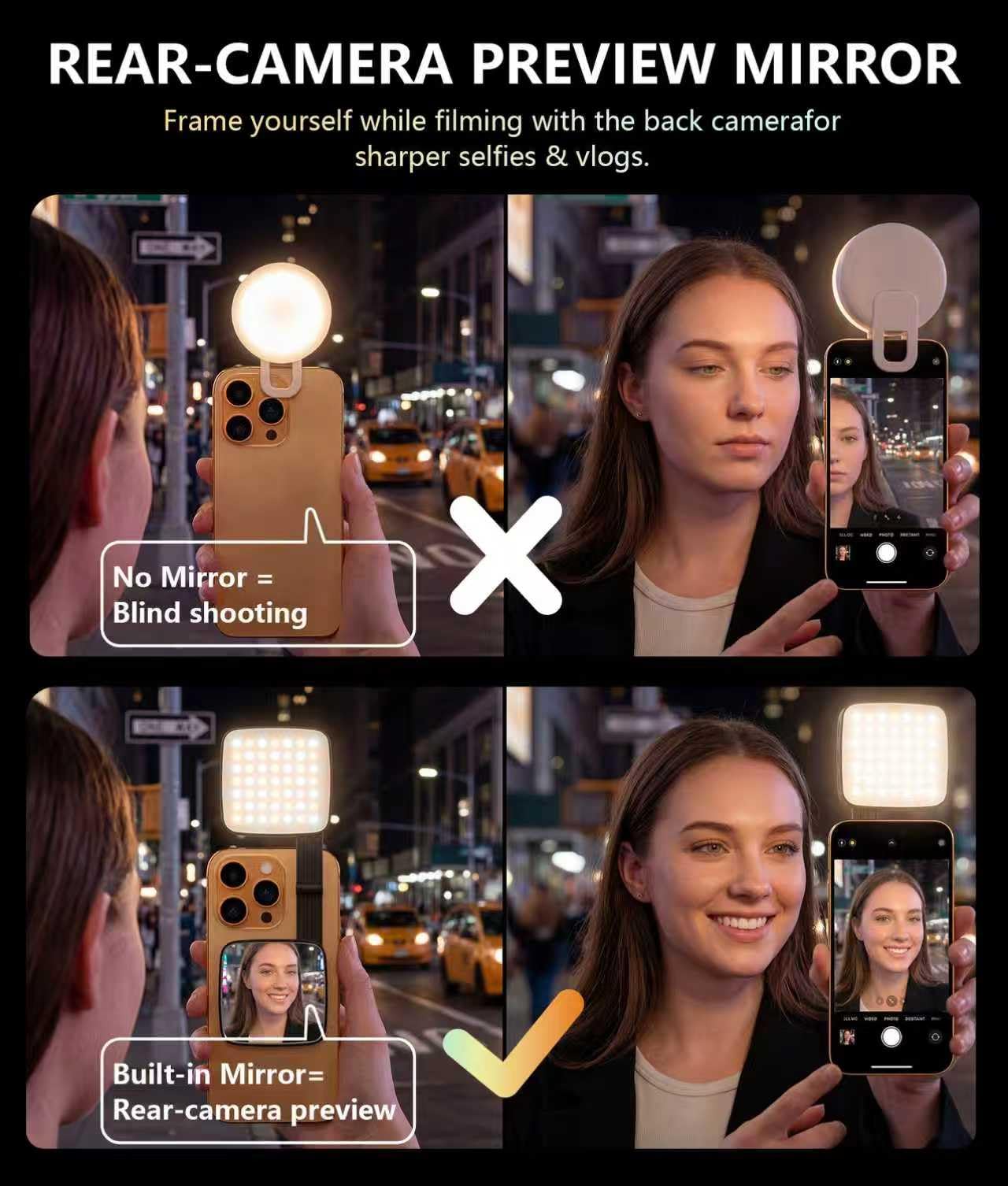 LOUERN Magnetic Dual-Sided Selfie Light Compatible with MagSafe iPhone, 42LEDs per Side, CRI95+ Rechargeable Portable & Foldable Phone Light