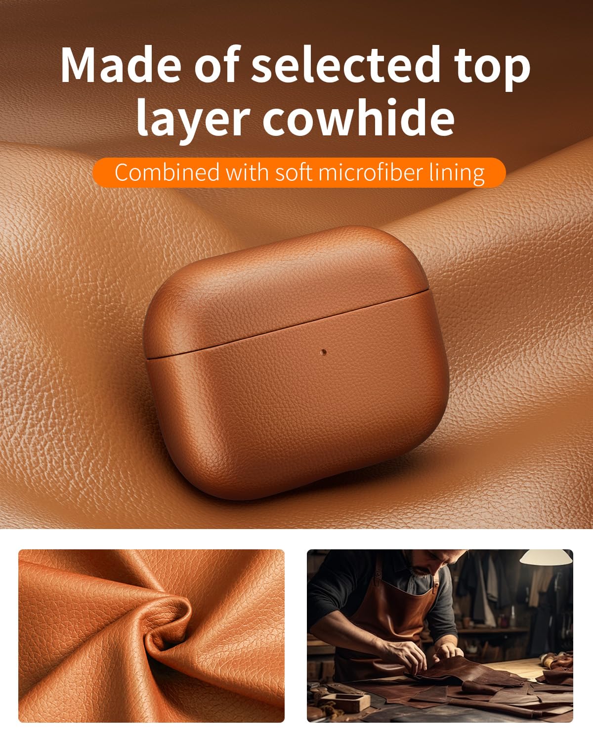 Blissfuhue Genuine Leather Case Compatible with AirPods Pro 3 (2025),Handmade,with Detachable Lanyard, Wireless Charging Support, Full-Grain Leather