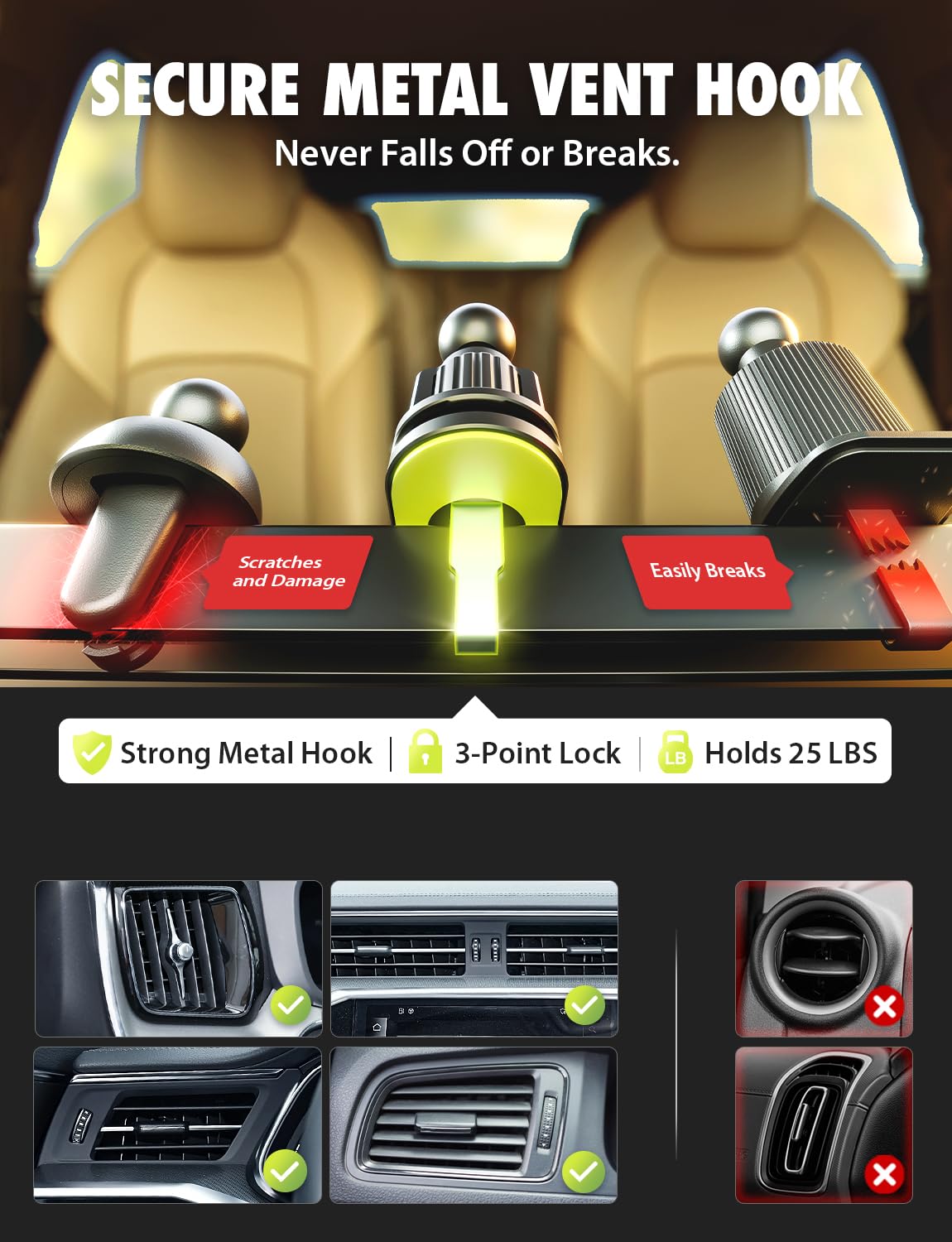 Bracketron PwrUp 15W Qi Fast Wireless Car Charger Mount - Dashboard, Windshield & Air Vent Phone Holder with Automatic Clamping, USB-C Cable