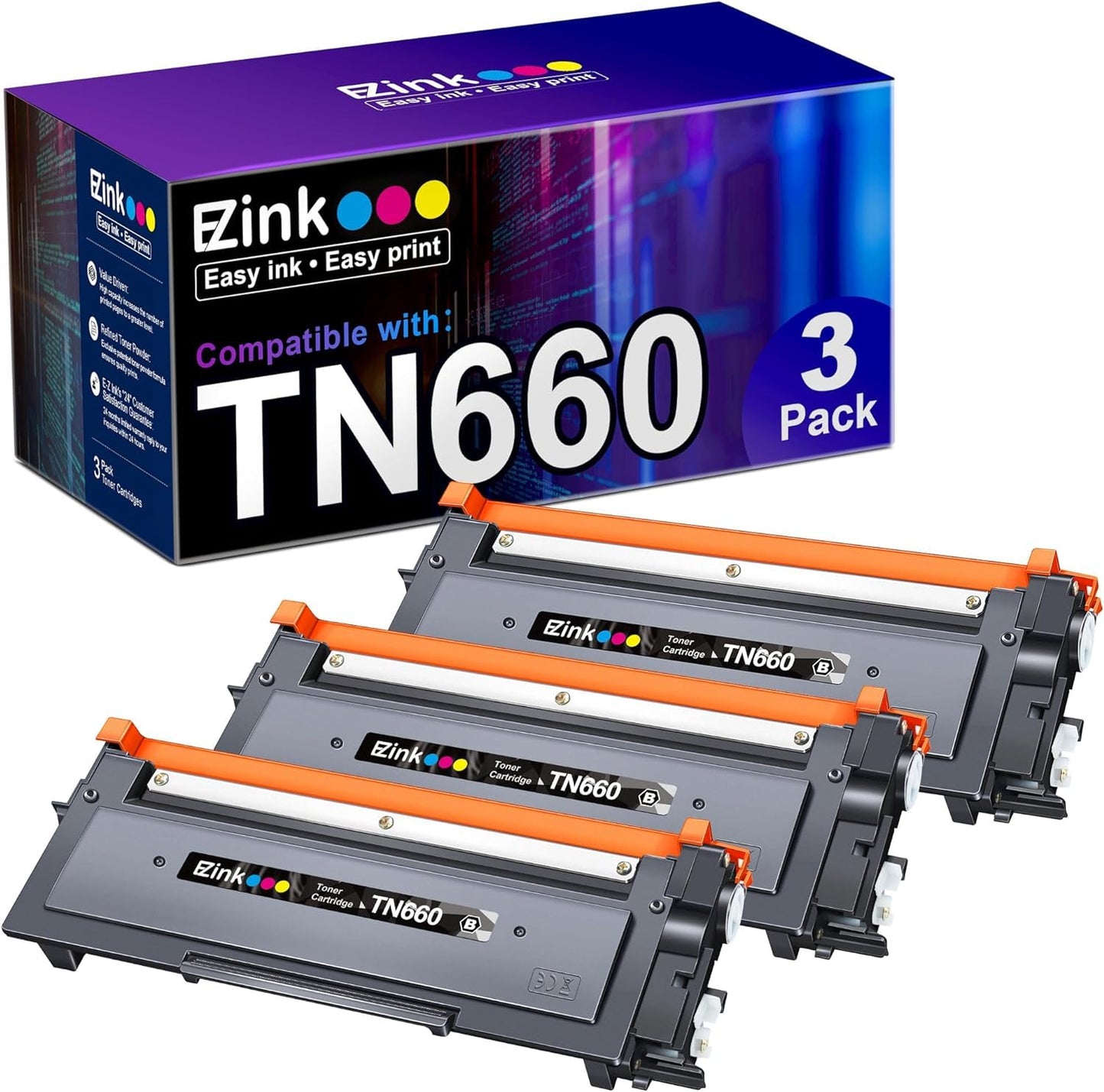 E-Z Ink TN660 Toner Cartridge Compatible for Brother TN660 TN630,3 Black