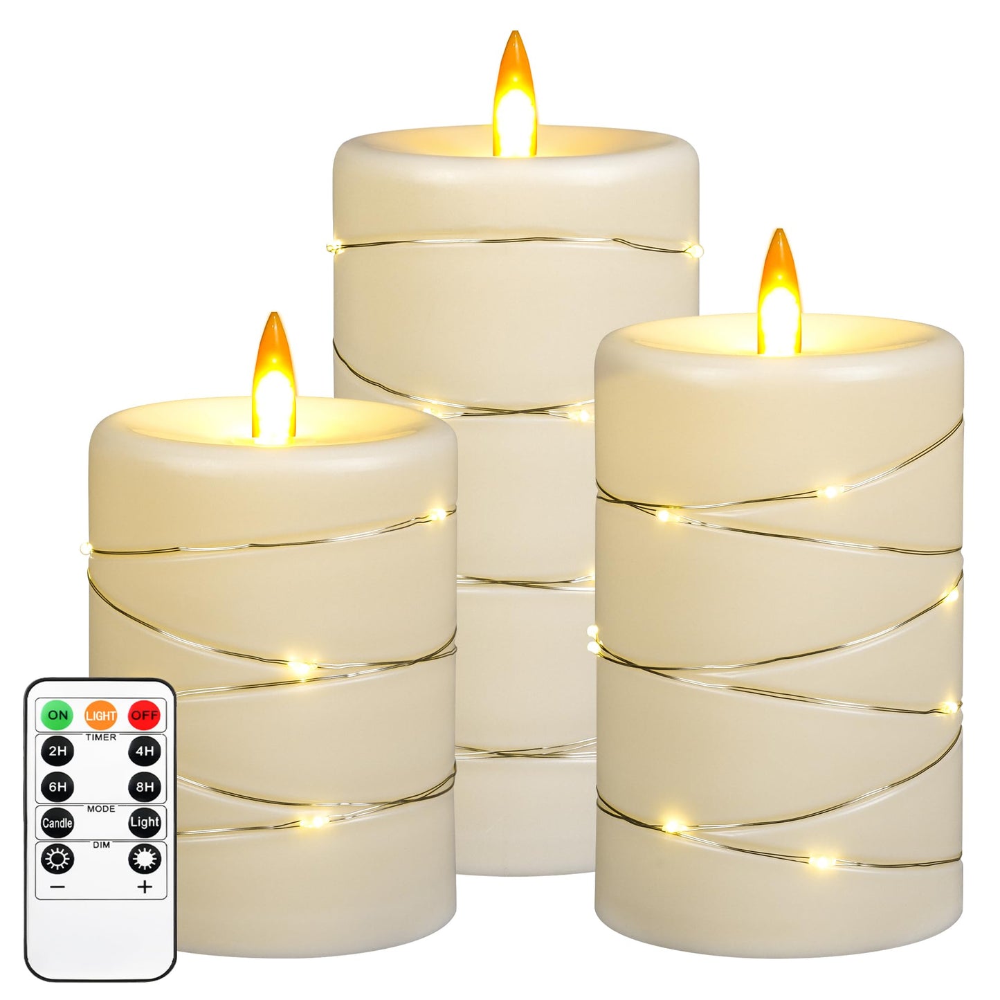 Upinmz Flickering Flameless Candles with String Lights, Battery Operated Candle, LED Candles Unbreakable Acrylic Candles with Remote Control and Timer