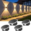 Ellasay Fence Solar Lights: 360° Circular Lighting Solar Powered Wall Lights 12 Hours Long Runtime Up and Down Waterproof IP65 & 3 Modes High