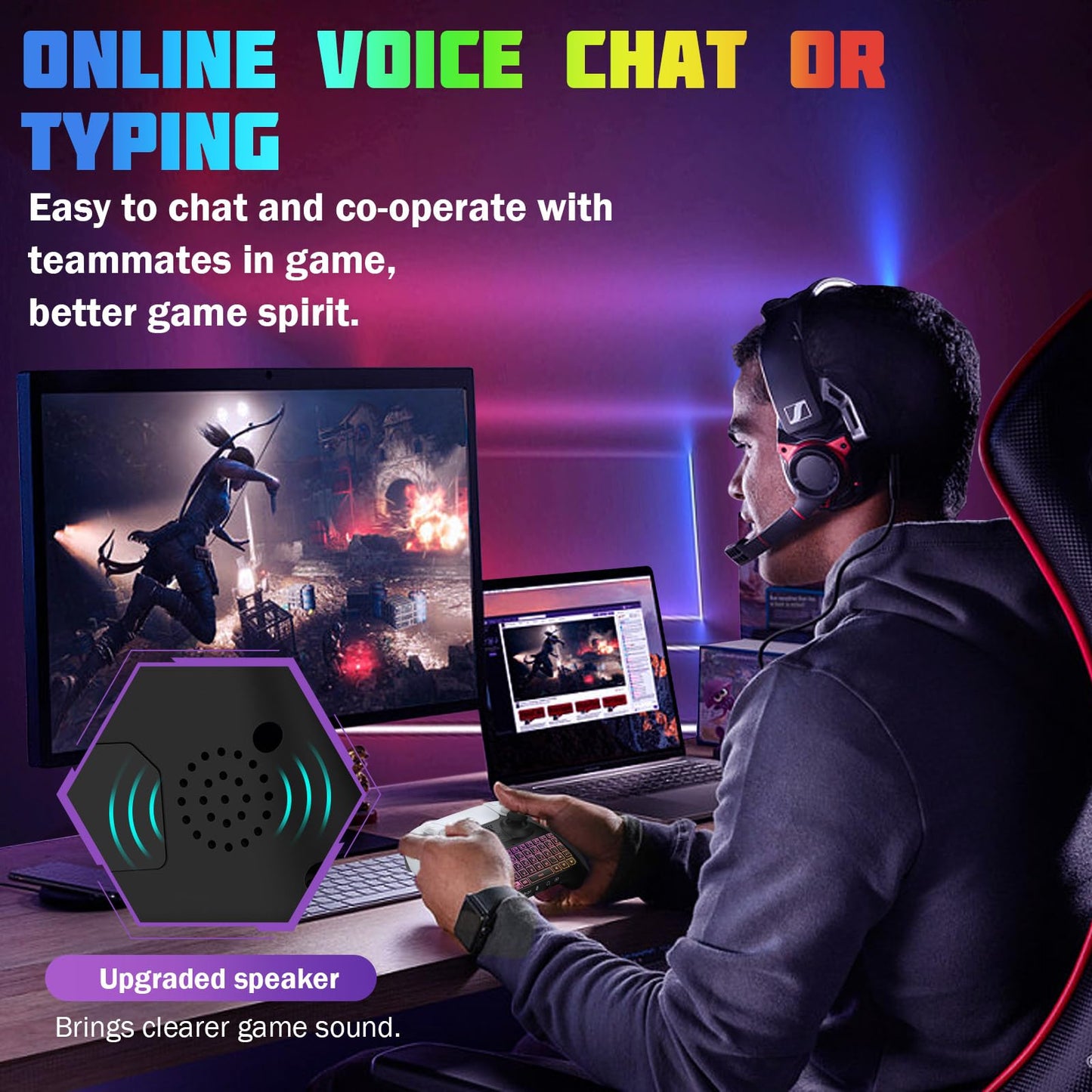 TiMOVO RGB Backlight Keyboard for PS5 Controller, Wireless Bluetooth Keypad Chatpad for PlayStation 5 Controller, Mini PS5 Multi-Color Game Keyboard