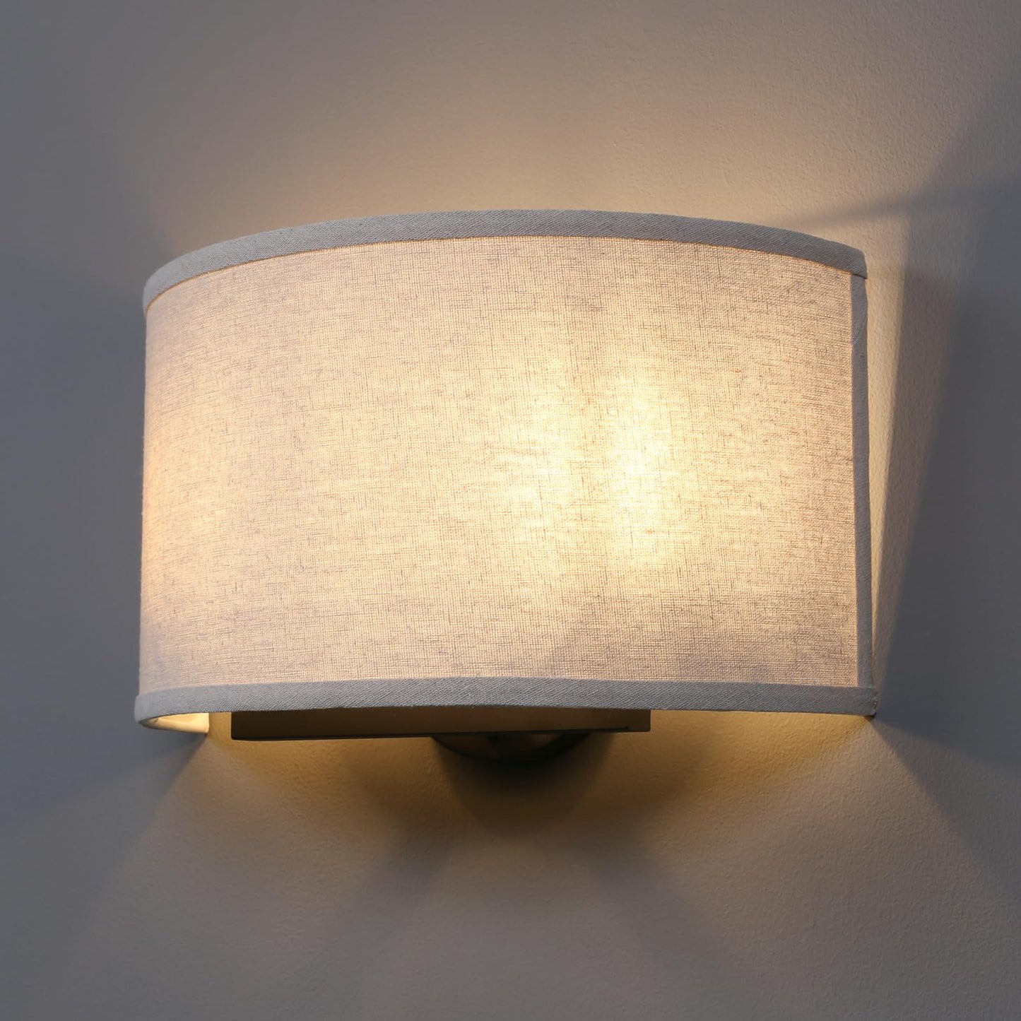 Yosoan 2-Light Linen Fabric Boho Hallway Wall Sconce Indoor Light Fixture, Dual Vintage Industrial Hardwired Half Moon Wall Lighting Semicircle