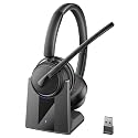 Mopchnic Wireless Headset with Noise Cancelling Microphone, On-Ear Bluetooth Headset with USB Dongle, Mute Function & Charging Base, Wireless