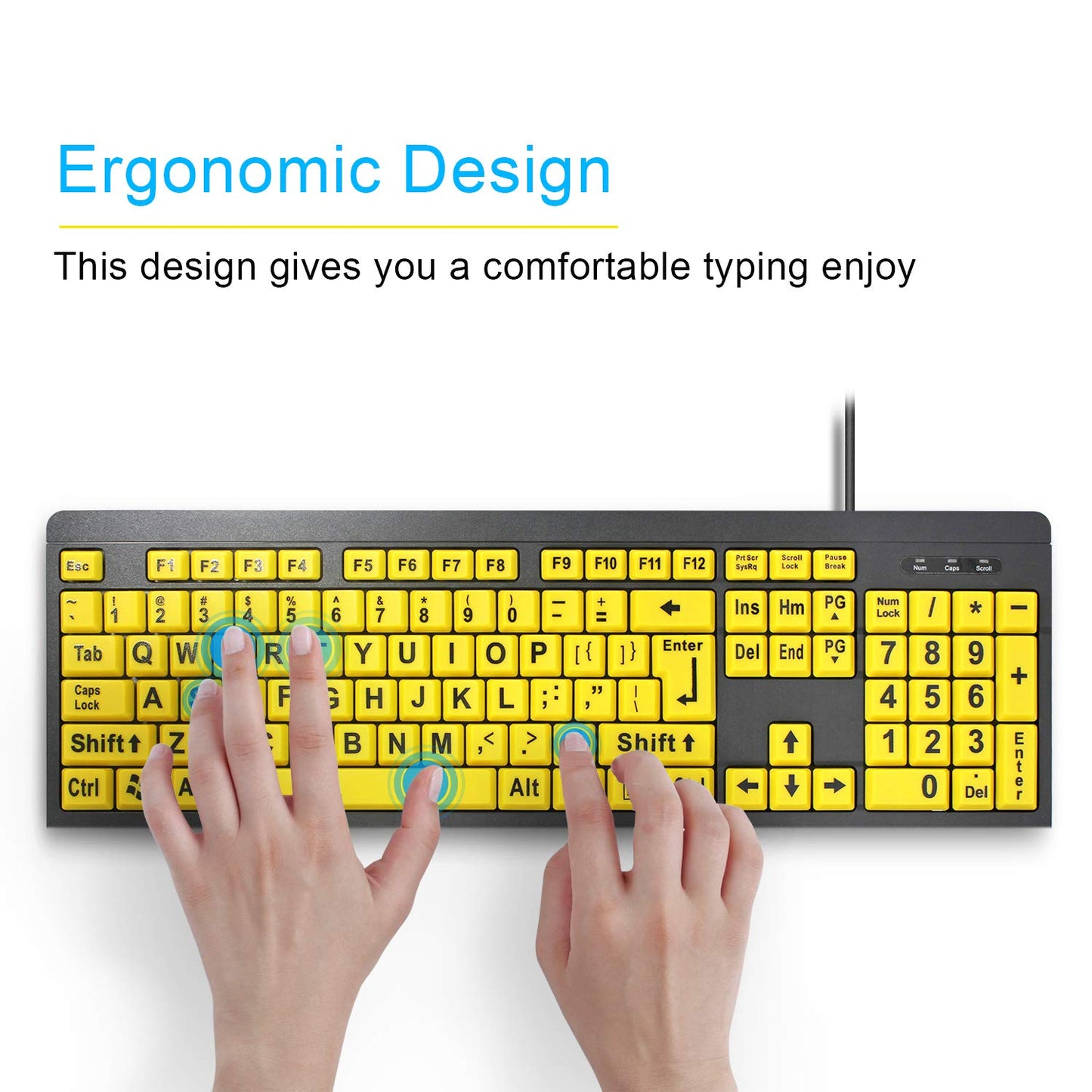 BOOGIIO Large Print Computer Keyboard, Wired USB High Contrast Keyboard with Oversized Print Letters for Visually Impaired Low Vision Individuals