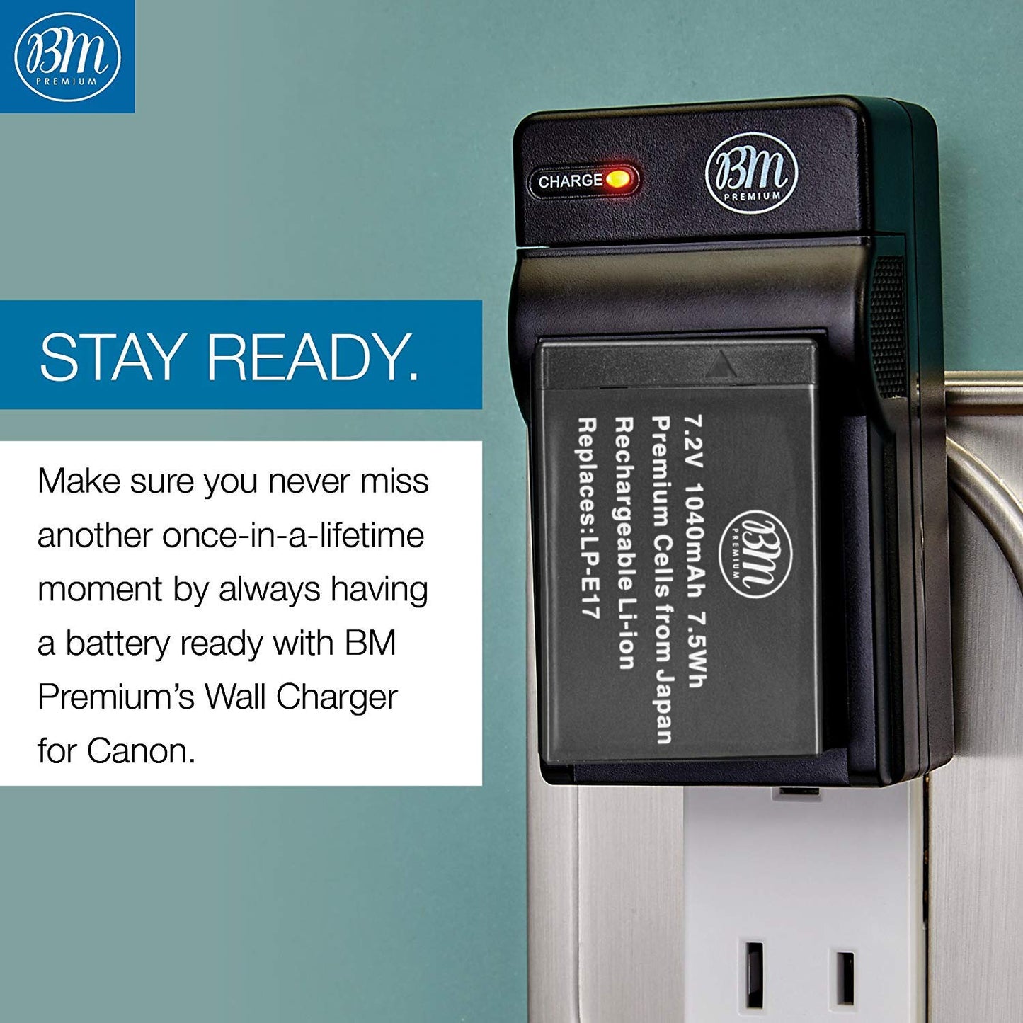 BM LP-E17 Battery Charger for Canon LC-E17, PowerShot V1, Rebel EOS R8, EOS R10, EOS R50, EOS R50 V, EOS R100, EOS RP, EOS M3, EOS M5, EOS M6, EOS M6