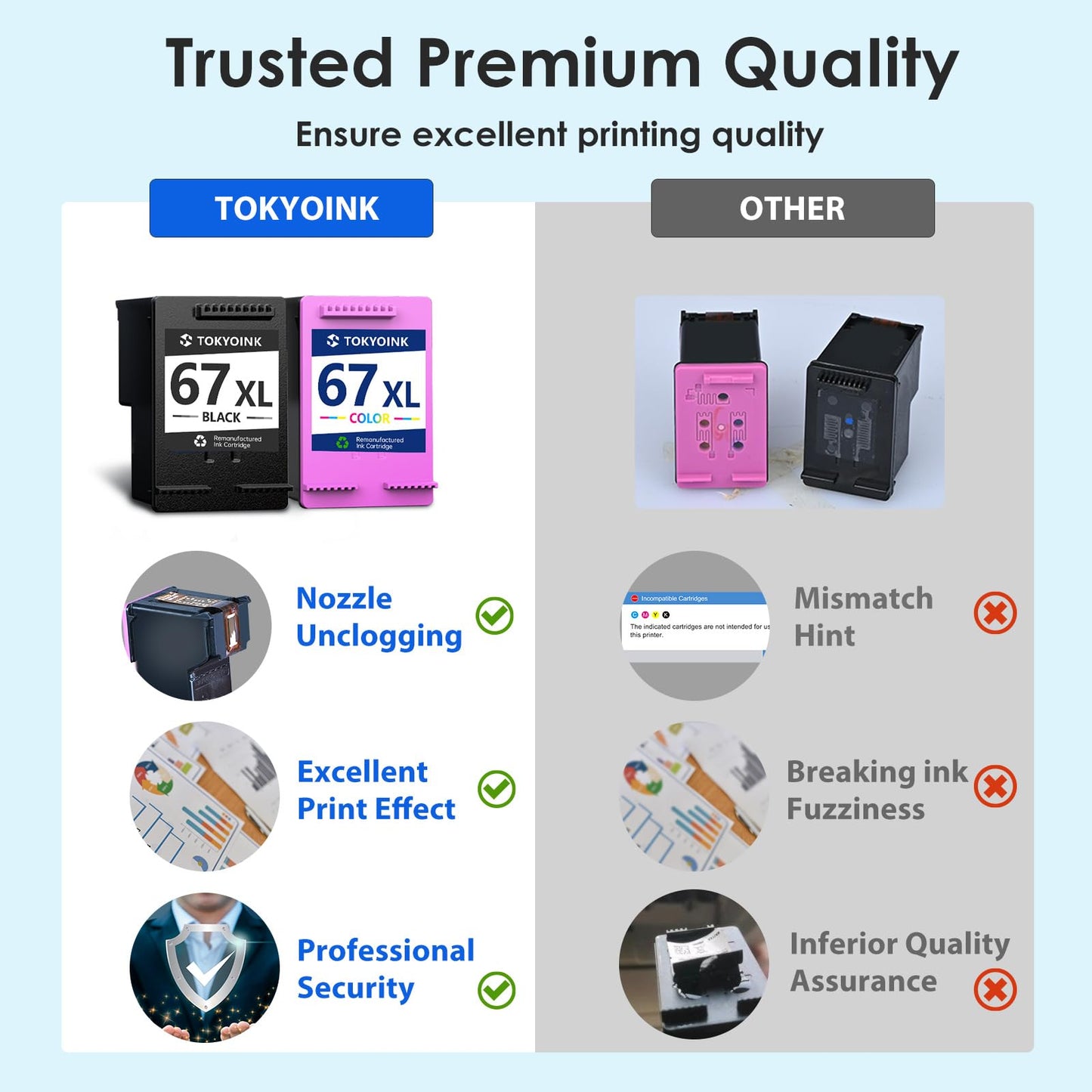 TOKYOINK 67XL Ink Cartridges Compatible for HP67 HP Ink 67 Black/Color Combo Pack for DeskJet 2855e 2827e 2800e 4255e 2755e 2700e 2852e 2700 4155e