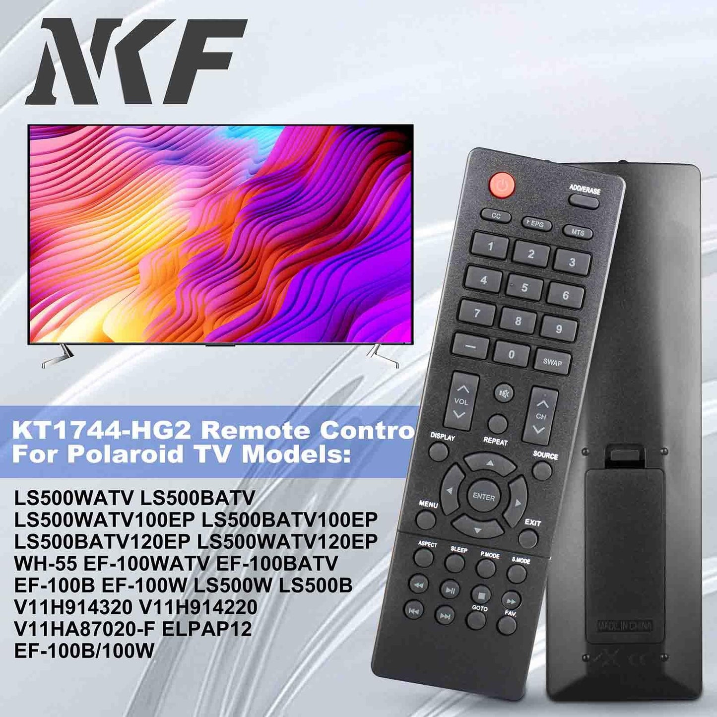 KT1744-HG2 Remote Control for Polaroid TV Remote Replacement 32GSR3000 40GSR3000 50GSR3 V11H914220 V11HA87020-F ELPAP12