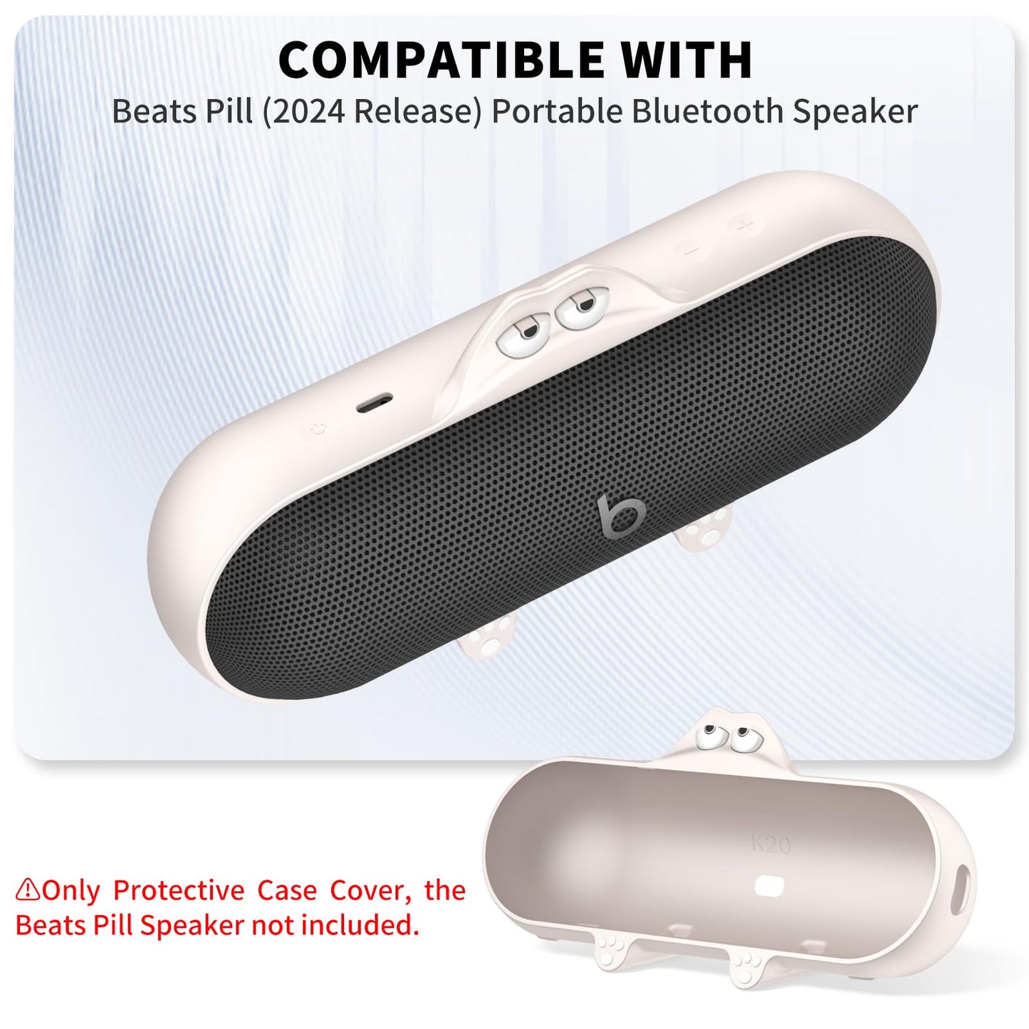 Silicone Kawaii Cute Case for Beats Pill Wireless Bluetooth Speaker, Anti-Scratch Protective Sleeve Compatible With Beats (Off-White)