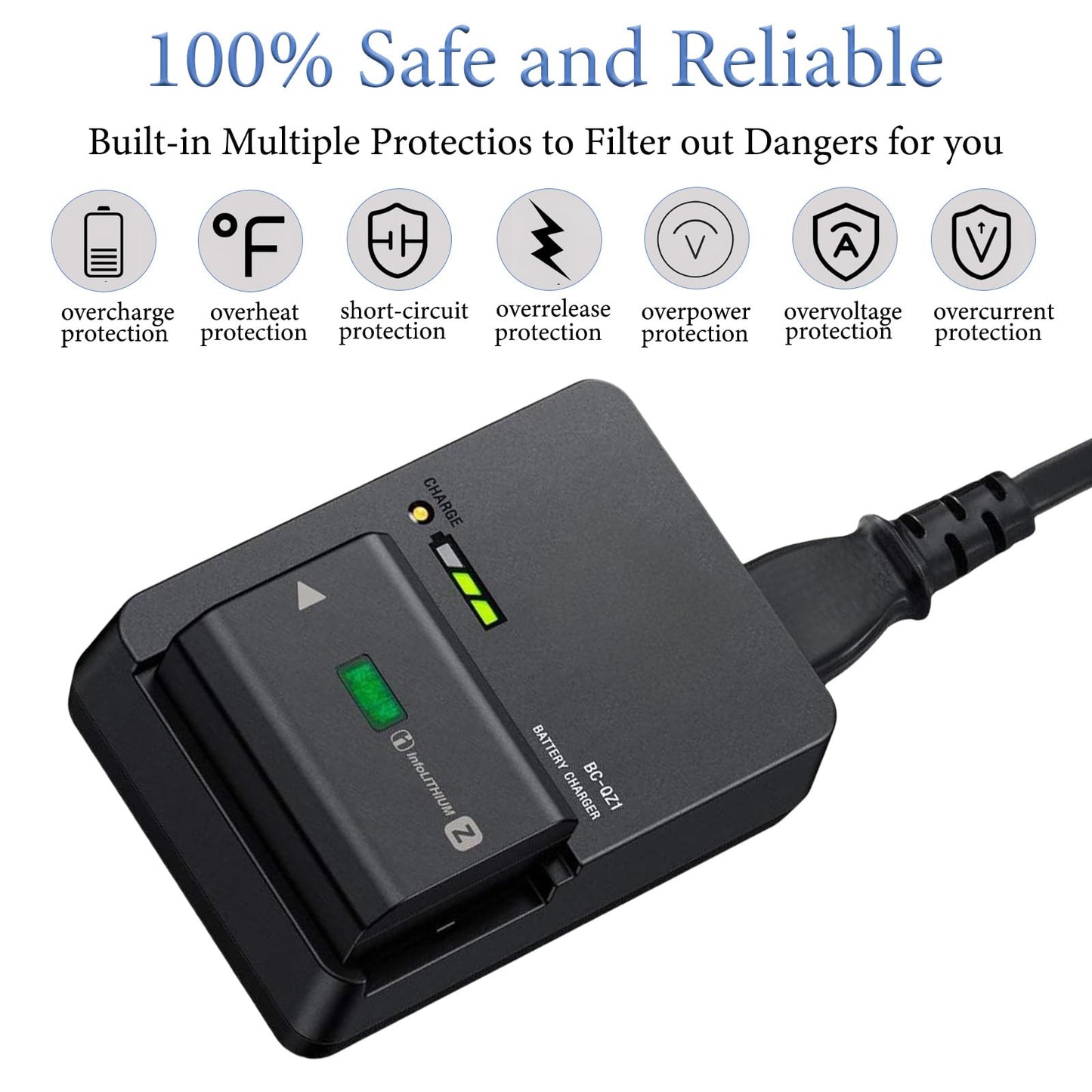 BC-QZ1 Battery Charger for Sony NP-FZ100 Battery Compatible with Sony z-Series ZV-E1 FX3 FX30 A1 A6600 A6700 A7C A7C II A7CR A7S A7S III A7 III A7R