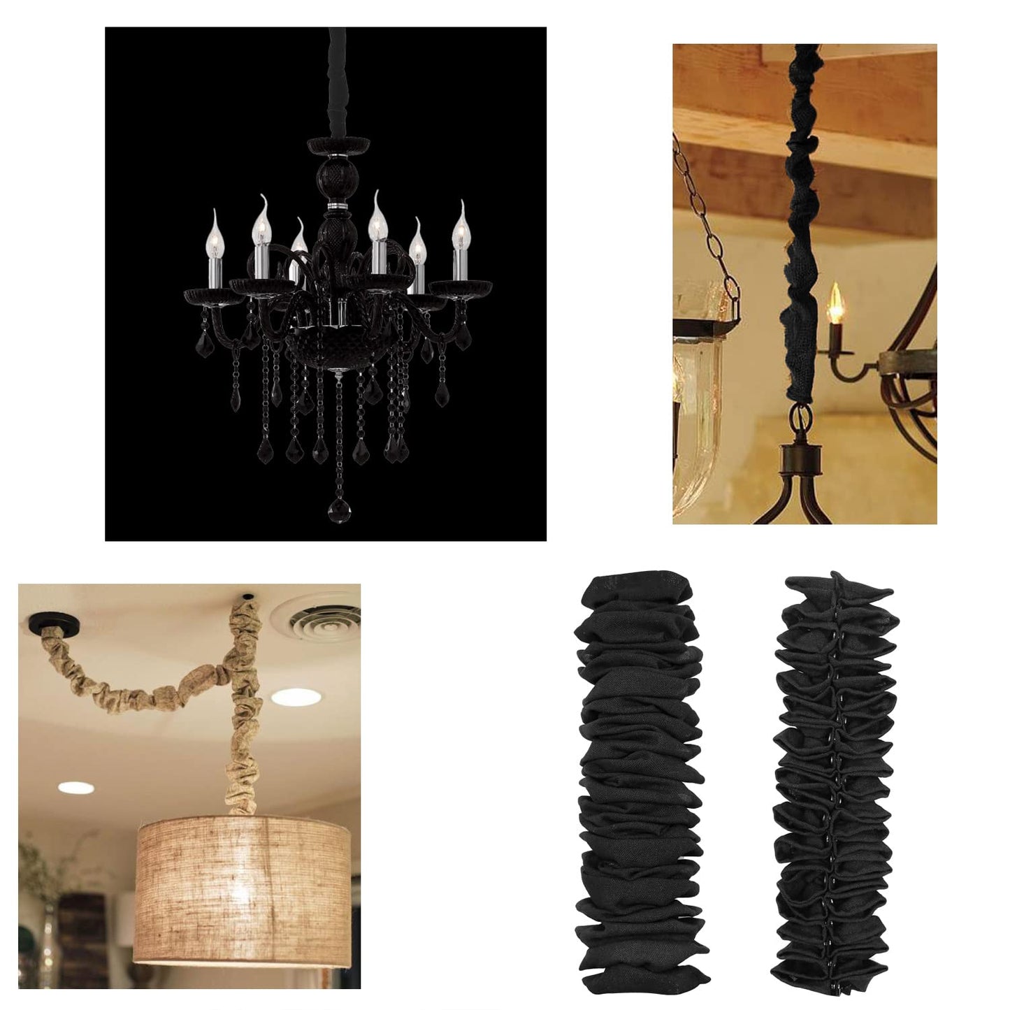 ECUDIS 2 Packs Chandelier Chain Cover Cord Cover 6 Feet, Great for Lamps, Light Fixtures, and Desks, Cable Management, Black