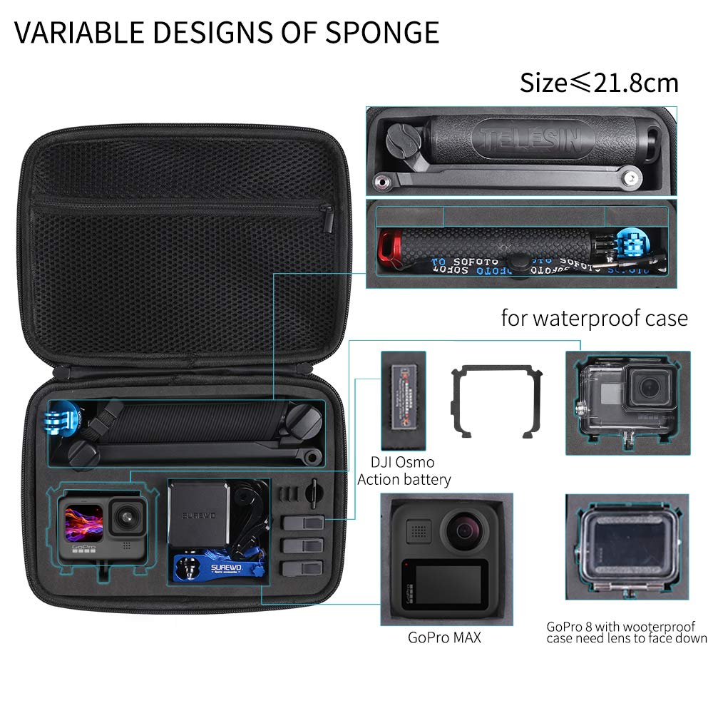 SUREWO Hard Case for GoPro,Surface-Waterproof Carrying Case Compatible with GoPro Hero 13/12/11/10/9/8/7/(2018)/6/5 Black,DJI Osmo