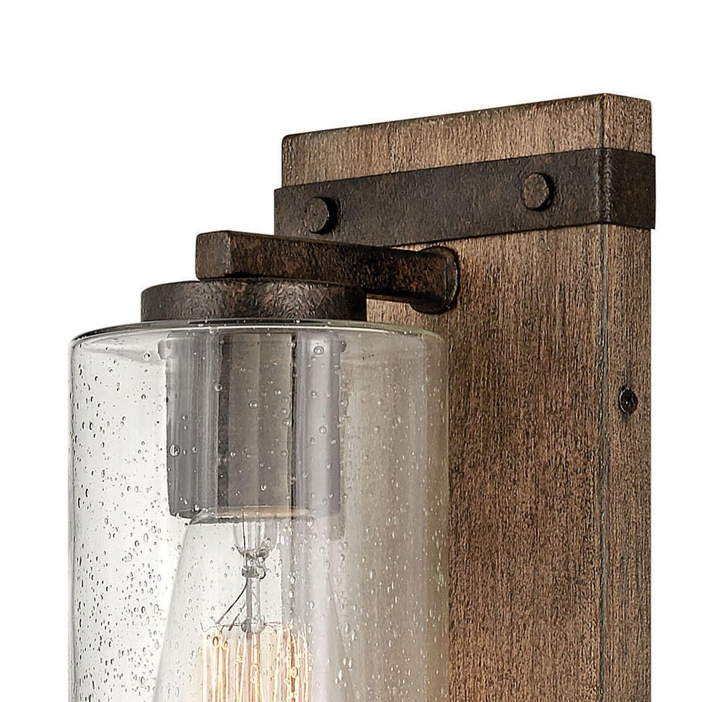 Hinkley Sawyer 5940SQ Single Light Vanity Bath Light Fixture, Rustic Wall Sconce, Mount Up or Down, Farmhouse Style, Sequoia and Iron Rust
