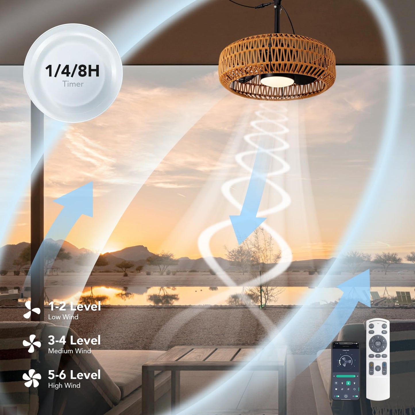 SPACORA 20" Outdoor Ceiling Fans with Lights for Patios, Waterproof Plug in Ceiling Fan with Remote, 3CCT Dimmable, Reversible, Gazebo Fan