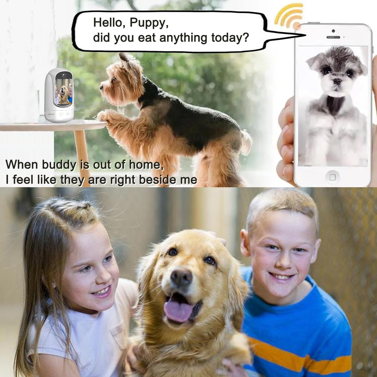 NBKsmart 2-Way Video/Audio Security Camera Screen WiFi AI Detection Puppy/Pet/Cat/Elderly/Dog Monitor Wireless Facetime Cam Voice Phone APP Controlled