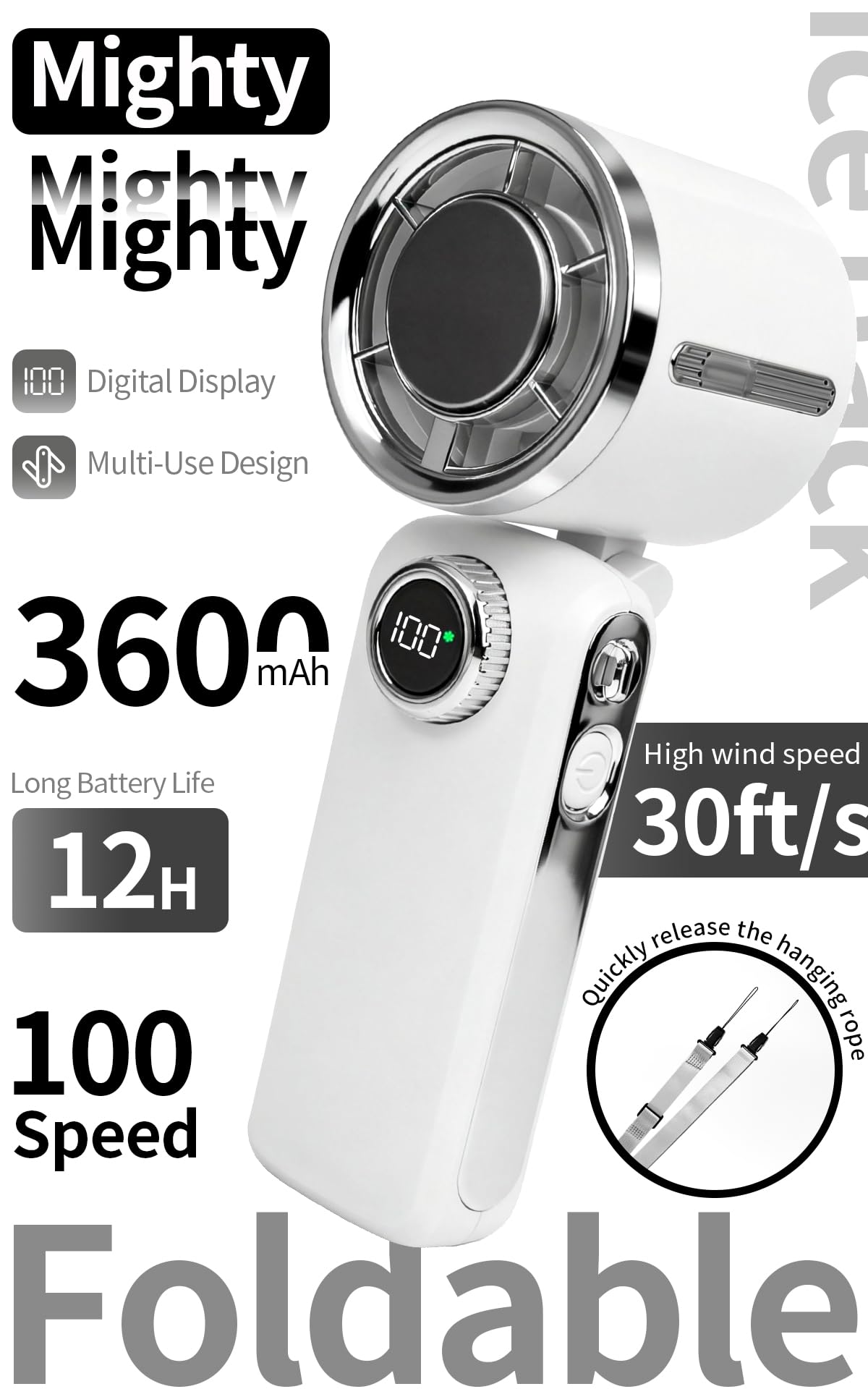 3-in-1 Foldable Neck Handheld Fan, Semiconductor Refrigeration Fan, 100 Speed Adjustable, 3600mAh Rechargeable Fan 12H Runtime, 9M/S Cooling Fan