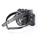 CANPIS CP008 Leather Camera Shoulder Neck Strap compatible with Canon Nikon Leica Fuji Sony Olympus etc. Black Color, Adjustable Length, Slim