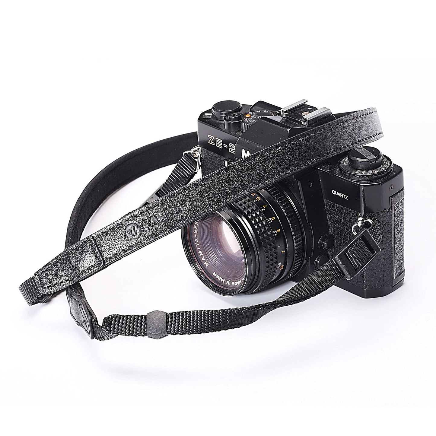CANPIS CP008 Leather Camera Shoulder Neck Strap compatible with Canon Nikon Leica Fuji Sony Olympus etc. Black Color, Adjustable Length, Slim
