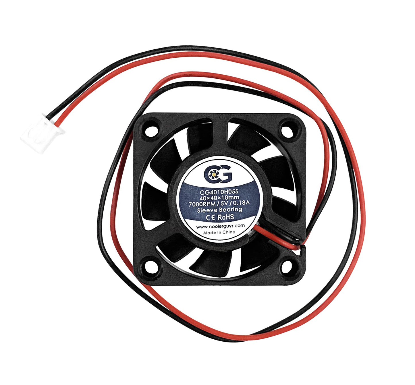 Coolerguys 40x40x10mm 5V 2-Pin High-Speed Fan - Desktop Computer Fan - 7000 RPM, 5.14 CFM, 33.5 dBA Noise Level
