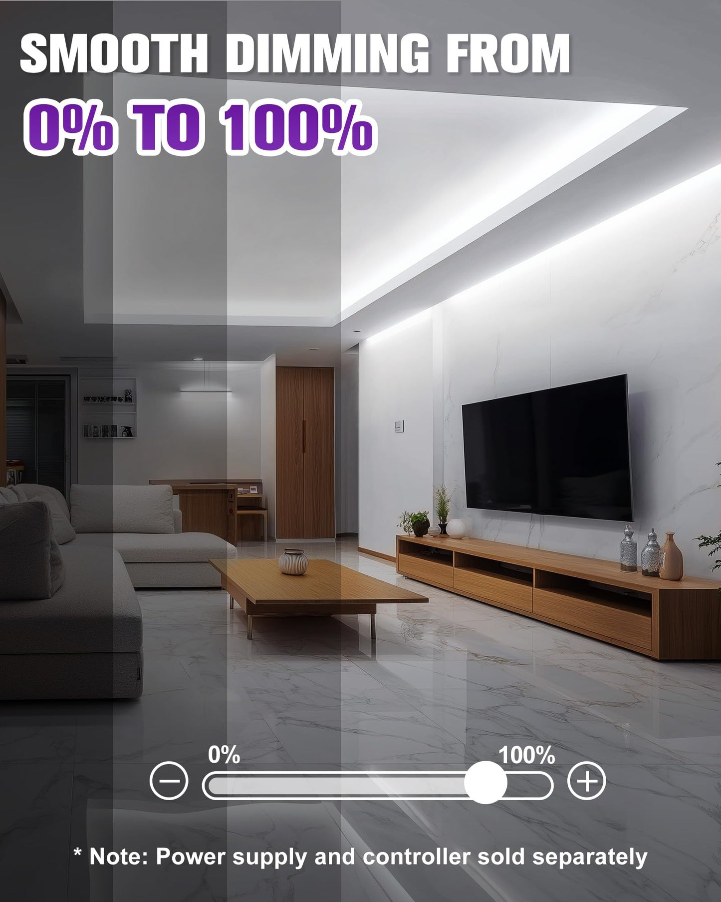 HitLights White LED Strip Lights 5000K, 16.4ft Premium 12V COB Tape Light High Density, 2400 LEDs, 305+ LM/FT, CRI 90+, IP30, Lighting for Kitchen
