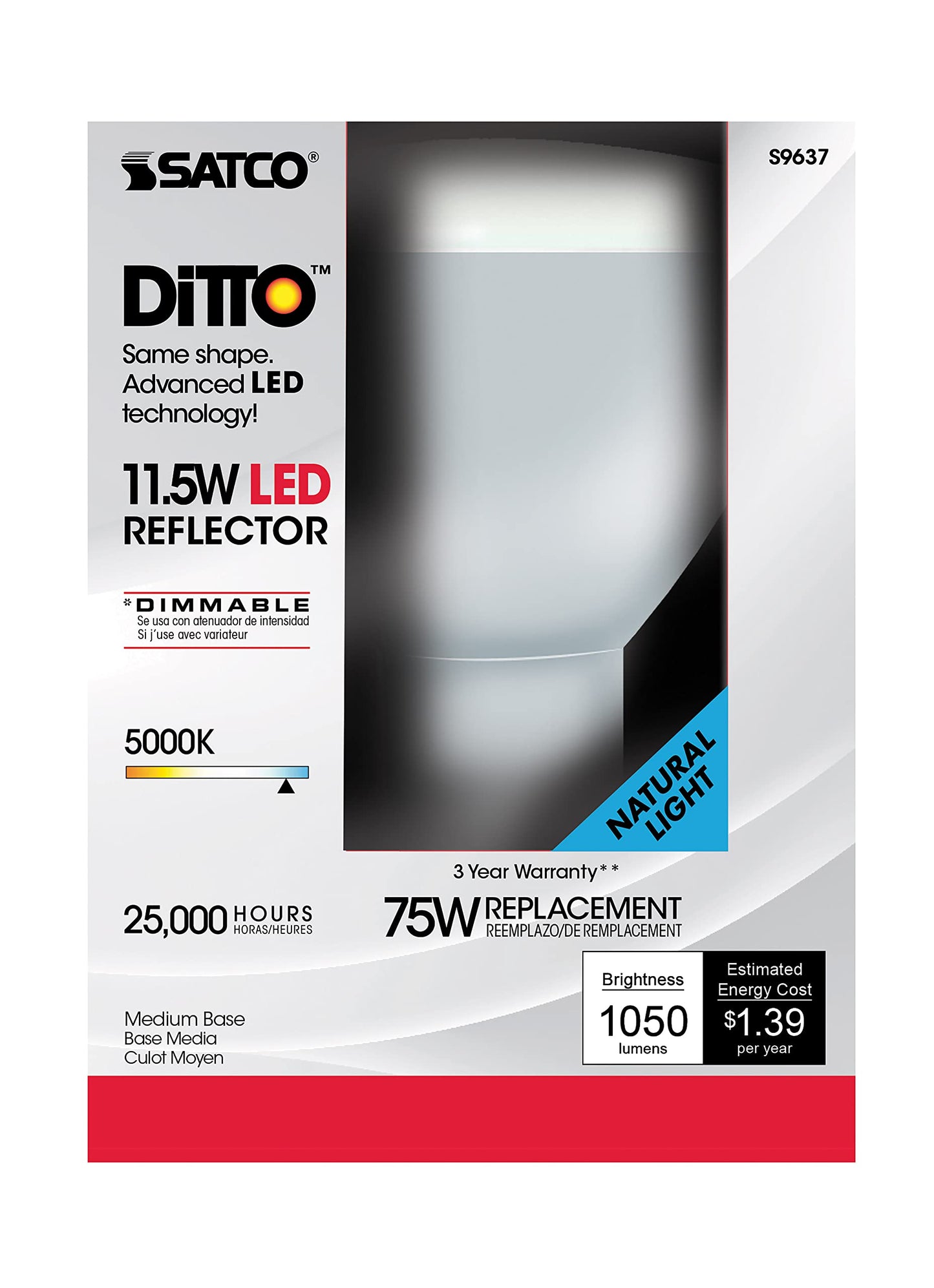 Satco Ditto 75W Equivalent Natural Light BR40 Medium Dimmable LED Floodlight Light Bulb - 1 Each
