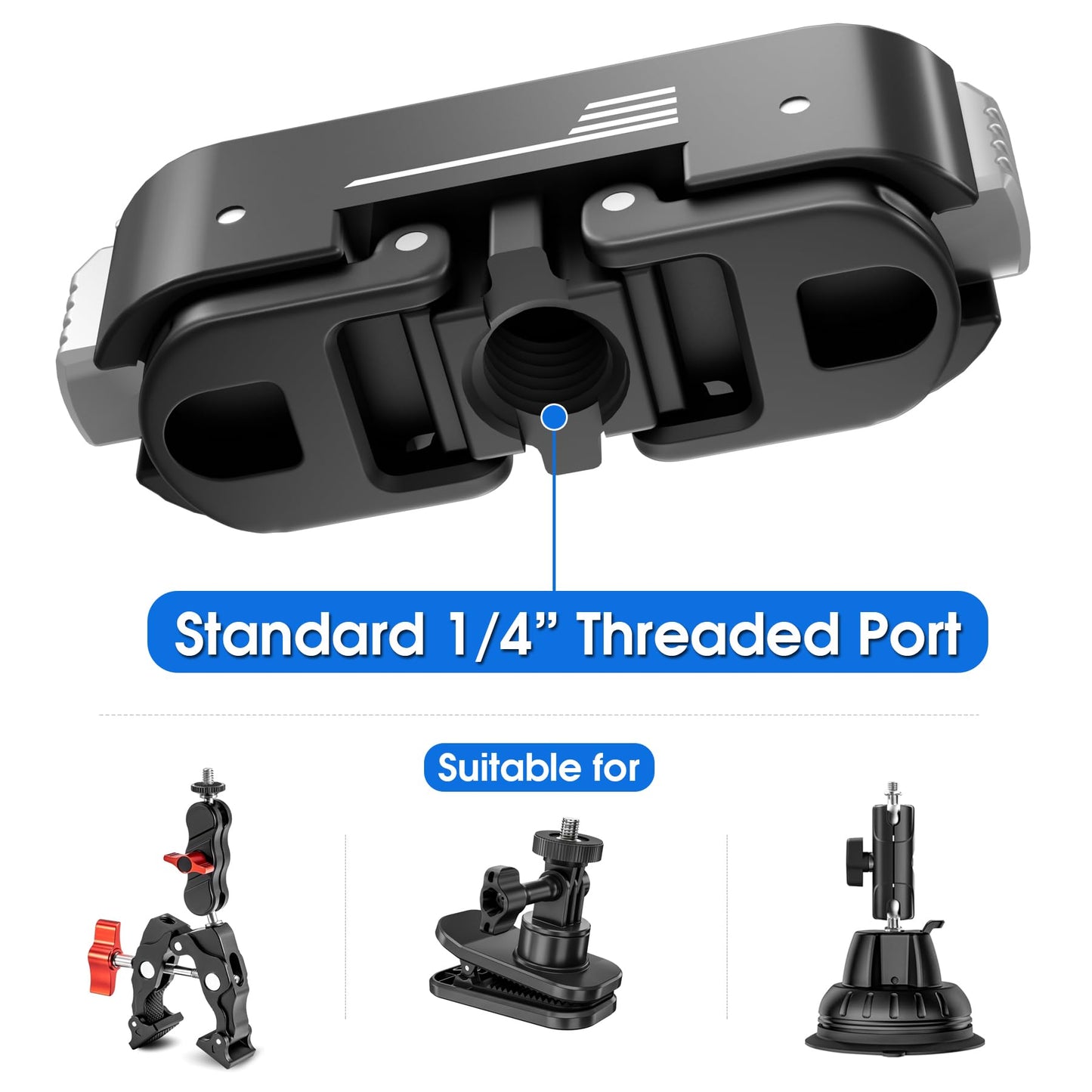 Magnetic Quick Release Mount for GoPro Hero 13,for Go Pro Max 2 Lit Hero, Aluminum Latch Mount with 1/4" Screw and Dual-Claws Interface, 2 Connection