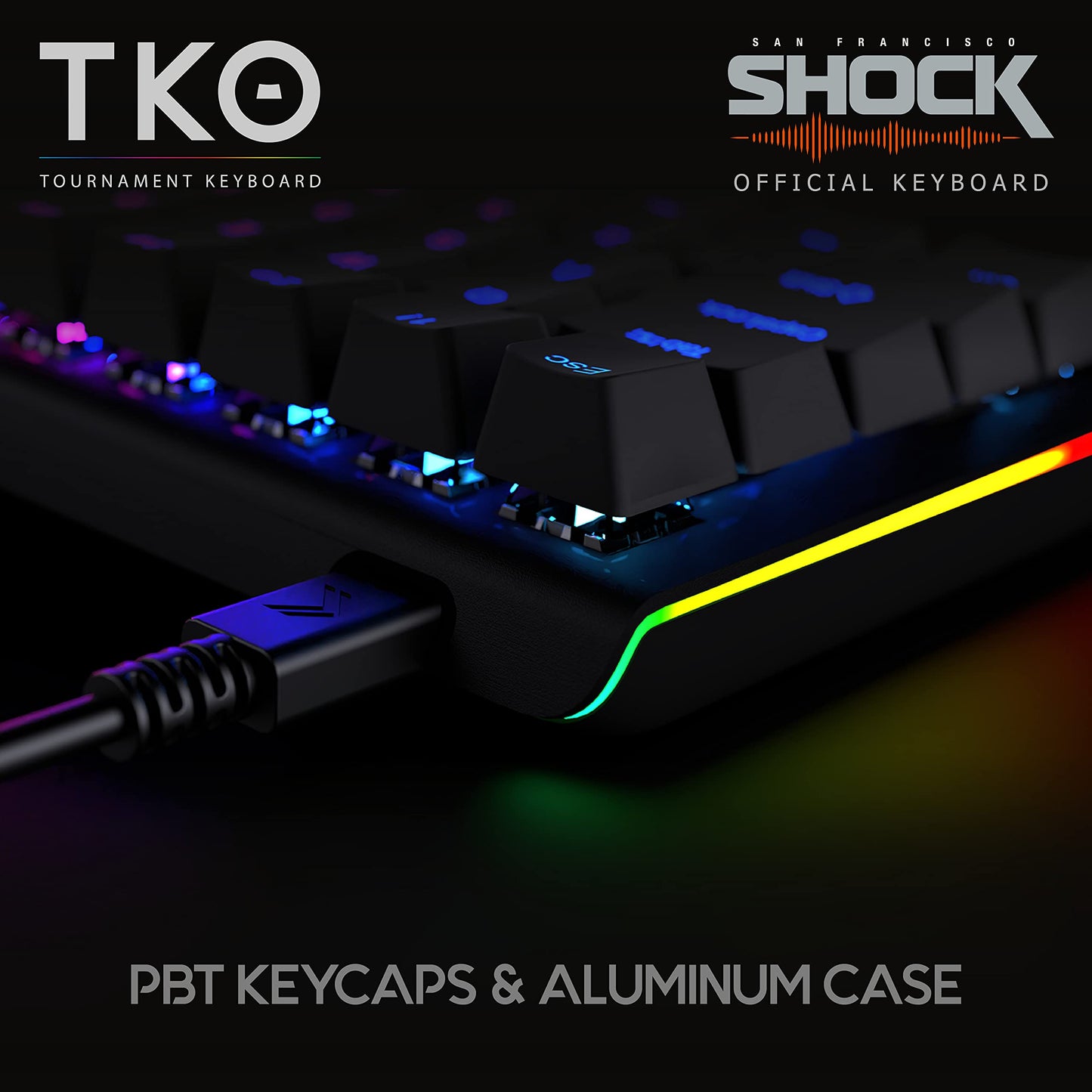 KINESIS Gaming TKO Mechanical Keyboard | Clicky White Switches | 60% Layout | Split Spacebar | Hotswap | PBT Keycaps | Aluminum Body | SF Shock