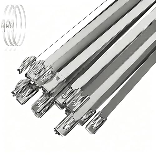 Xsourcer Metal Cable Zip Ties,100Pcs 270lbs Stainless Steel Zipties, 24 Inch Tensile Strength 304 Steel Wire Ties, Multi-Purpose Self-Locking Metal