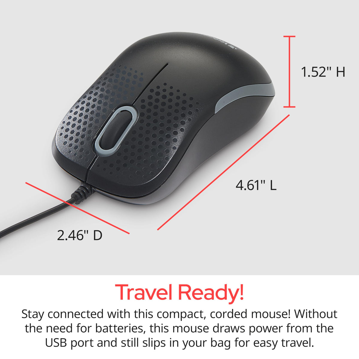 Verbatim Silent Corded Optical Mouse, USB, Precision Scroll Wheel, Black
