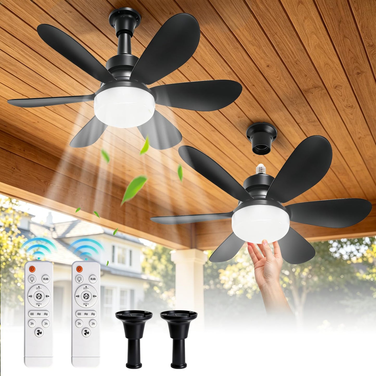 Timisea 20" Socket Fan Light with Remote,Low Profile Flush Mount, 30W 2000 Lumens 3 Colors 3000K-6500K, adjustable RGB colors,timed for 1/3 hours