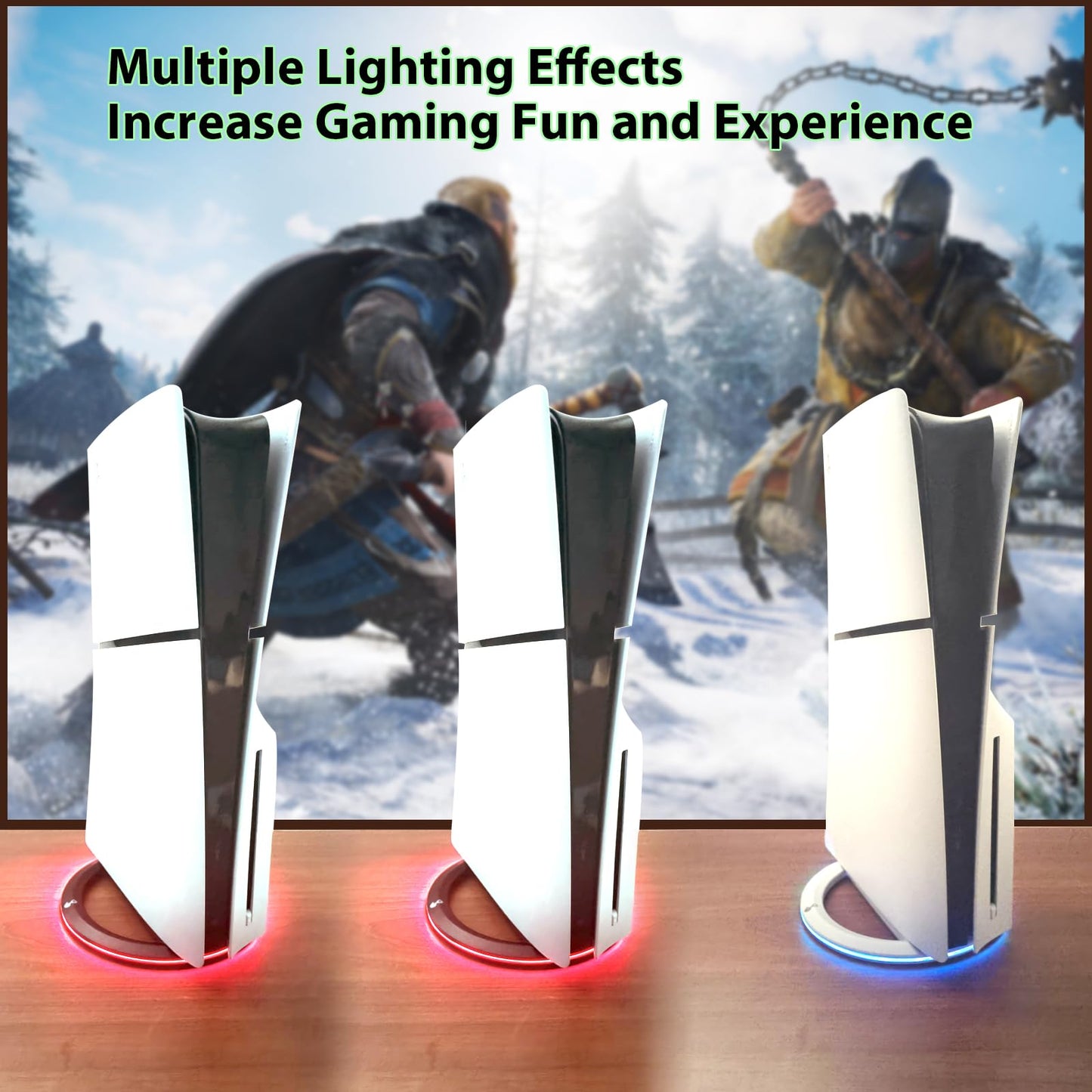 AJKTHGE RGB Vertical Stand for PS5/PS5 Slim/PS5 Pro Console - Compatible with PS5/PS5 Slim/PS5 Pro Disc and Digital Edition, LED RGB Base Stand