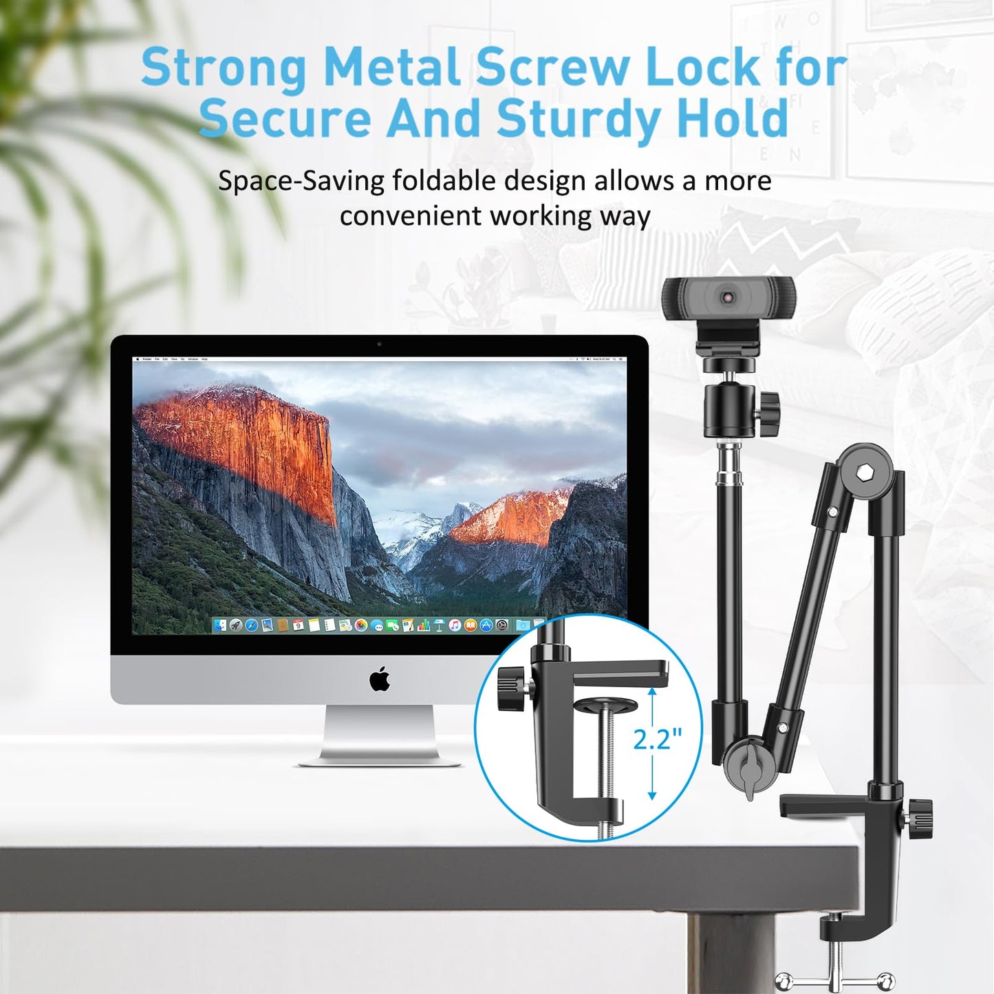 KDD Webcam Stand Camera Mount with Phone Holder, 22 Inch Foldable Flexible Gooseneck Cell Phone Clamp & Table Projector Mount, for Logitech C922 C930e