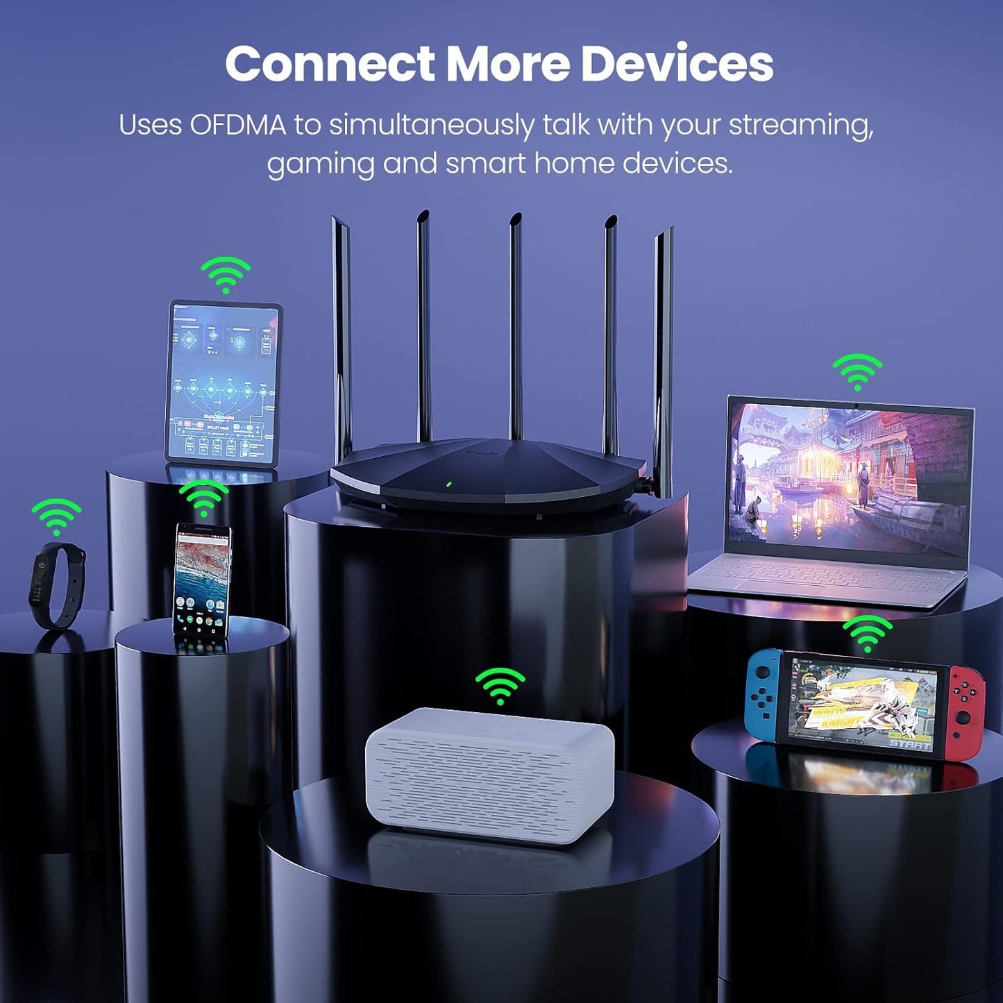 Tenda WiFi 6 Router for Home, AX1500 Dual Band Gigabit Router for Wireless Internet, Long Range Coverage with 5 * 6dBi High-Gain Antennas, 4 Gigabit