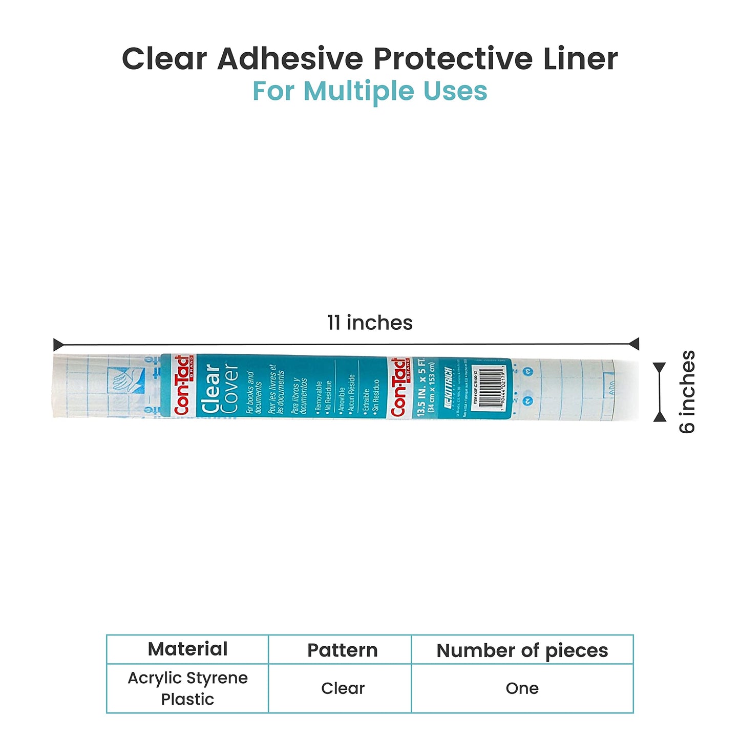 Con-Tact Brand Clear Adhesive Protective Liner, Protect Books and Documents, Easy to Apply Book Cover, 13.5'' x 5'