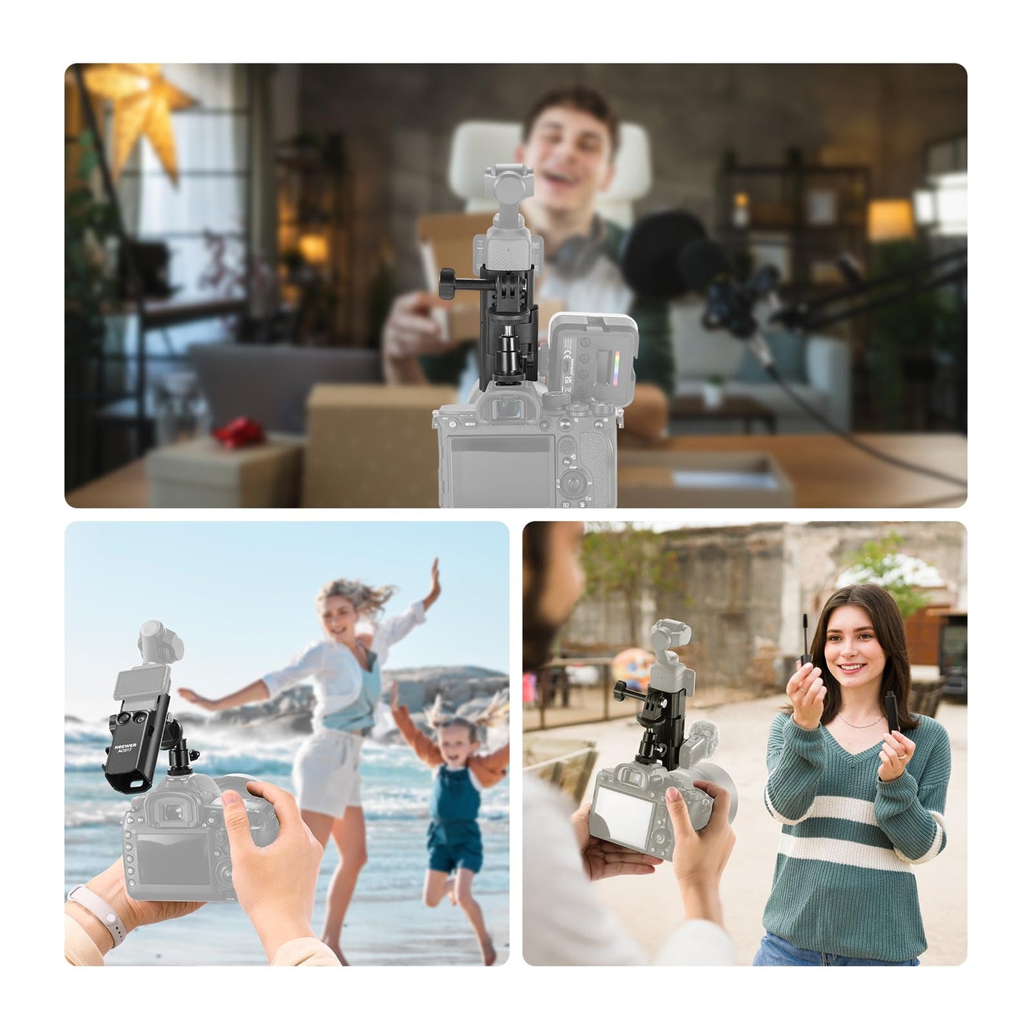 NEEWER Basics Pocket 3 Extension Adapter Mount Kit Compatible with DJI Osmo Pocket 3, Expansion Cage Frame, Dual Cam Setup with Cold Shoe for DSRL