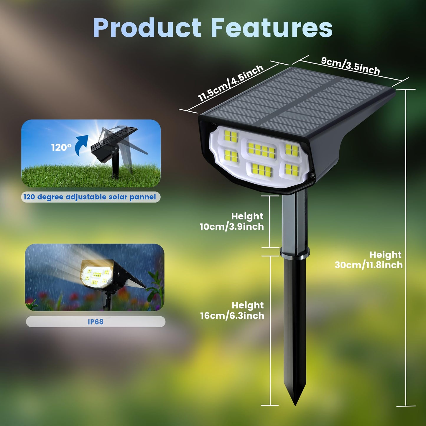 LuViva Solar Spot Lights Outdoor IP68 Waterproof, Ultra-Bright Performance?Simple Modes for Easier Operation, Auto On/Off?Solar Powered Landscape