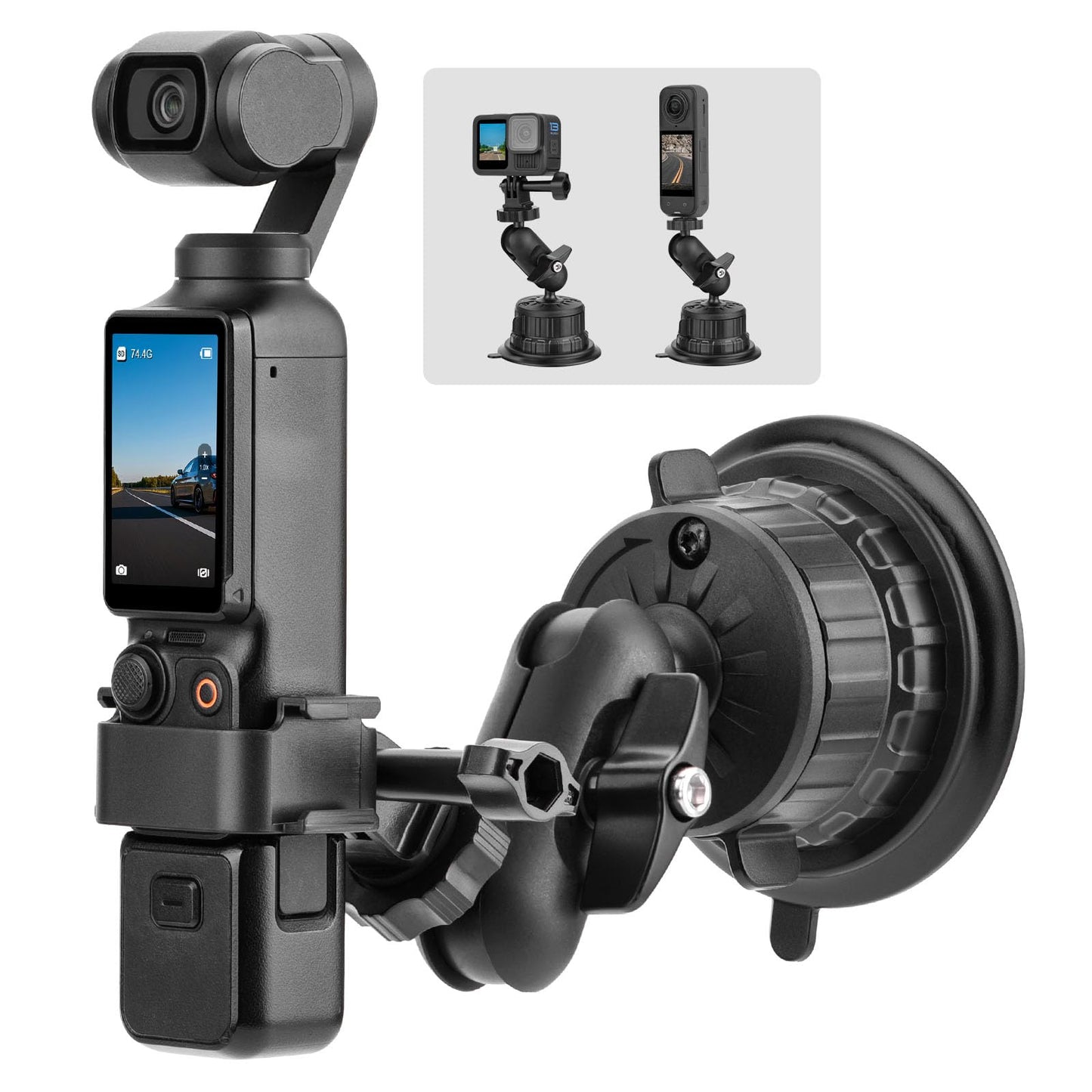BRDRC Pocket 3 Suction Cup Car Mount (Upgraded), Windshield Window Holder Kit with Cold Shoe Expansion Adapter for Go Pro Max Hero Pocket 2 Insta 360