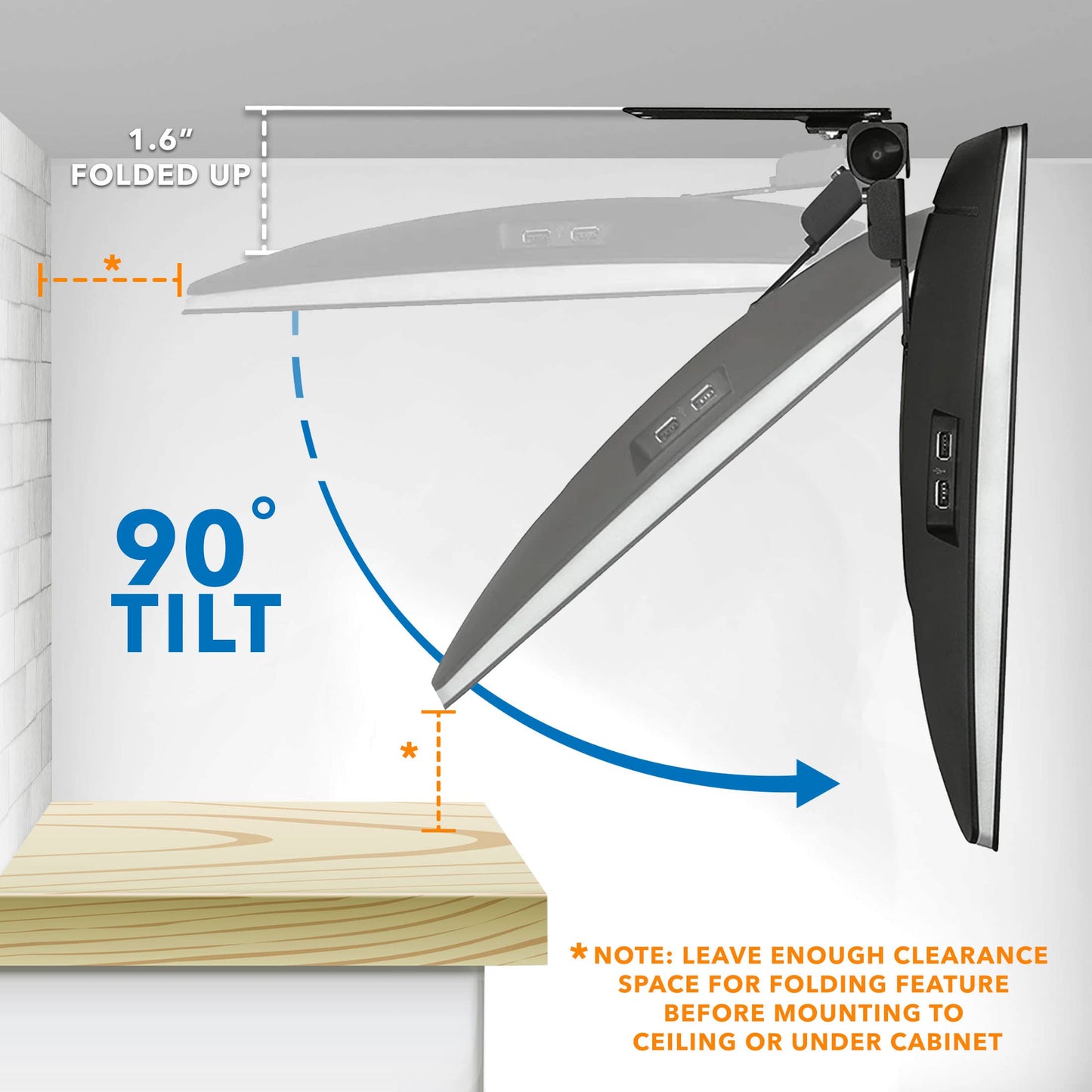 Mount-It! Compact Folding Ceiling TV Mount | Flip Down and Under Cabinet TV Bracket for Small Screens Up to 24 Inches | 90° Tilt and 360° Swivel |