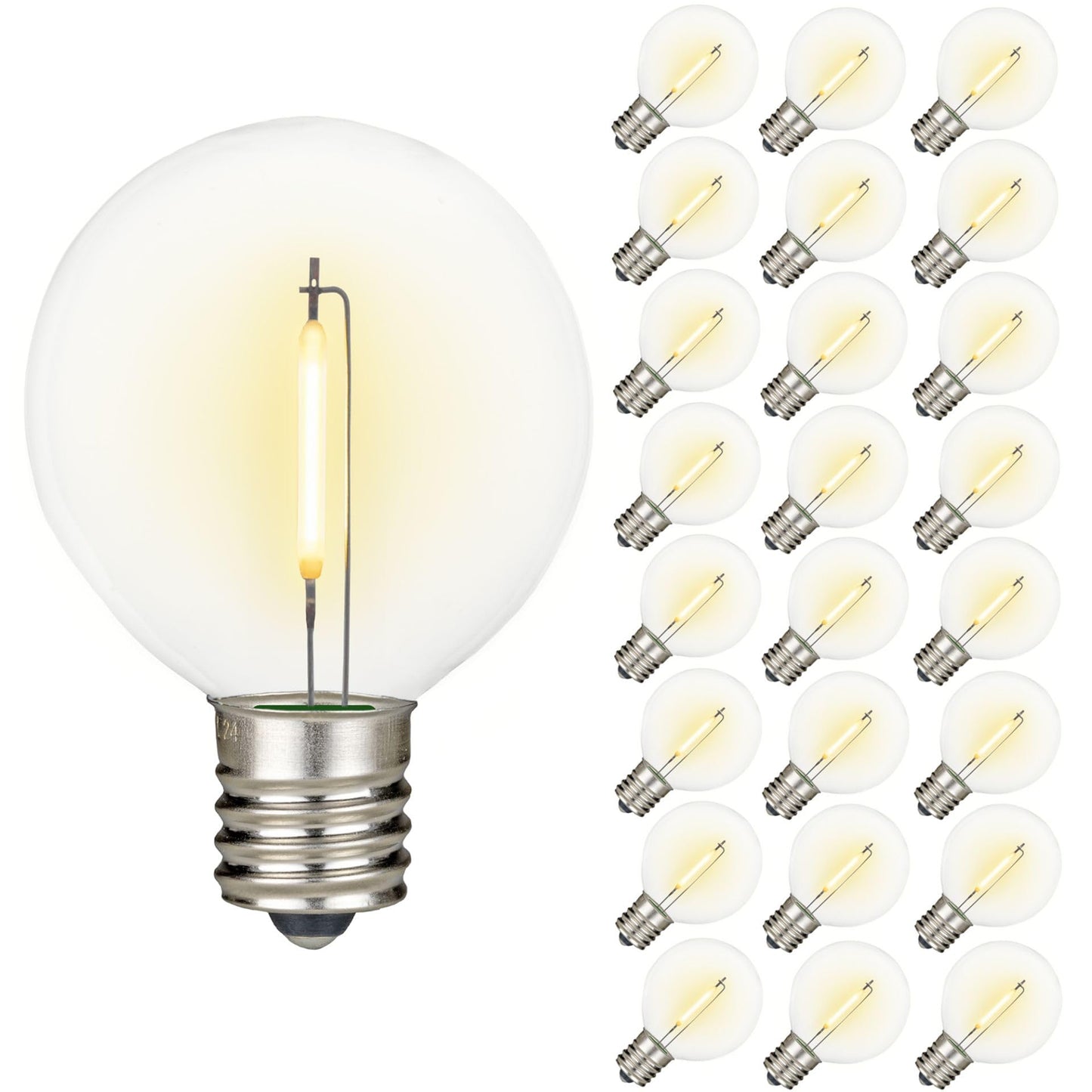 Novelty Lights 25 Pack Warm White G50 LED Filament String Light Bulbs