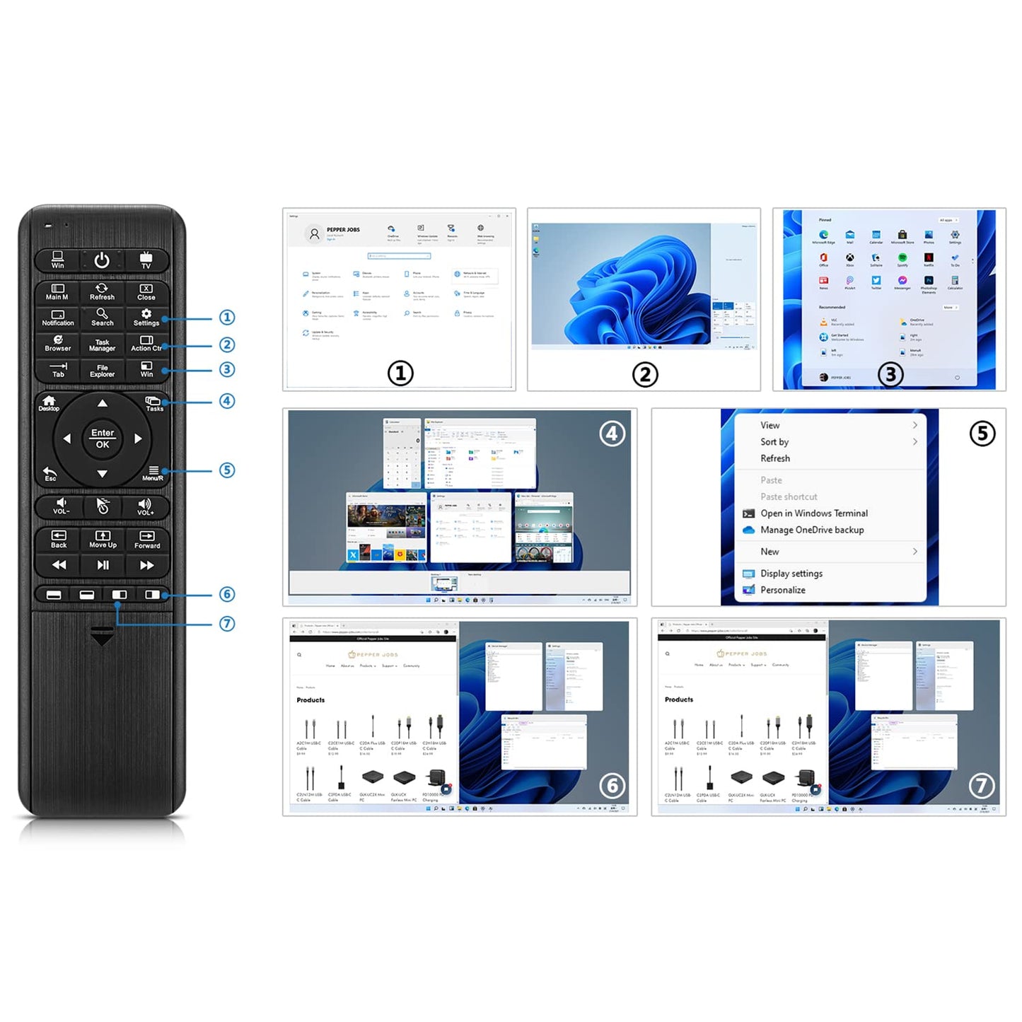 Pepper Jobs W10 GYRO Air TV Remote, QWERTY Keyboard Fly Mouse for Win 11/10, LED Backlit Keyboard mini PC Controller, 6-Axis Gyro w/Learning Remote