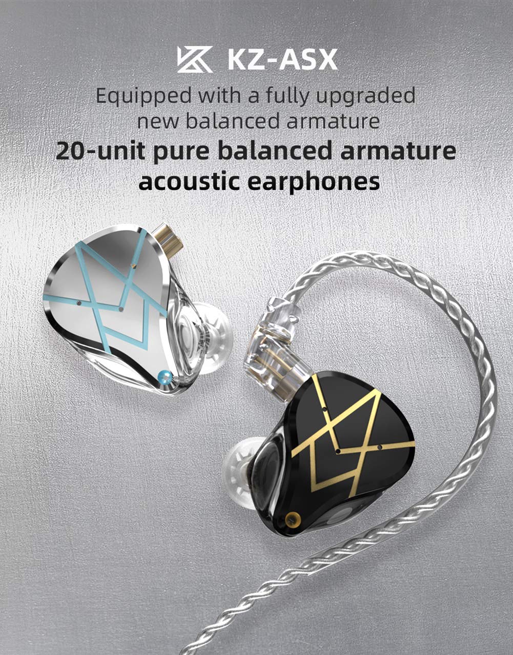KZ ASX in-Ear Monitors, 10 Balanced Armatures Units per Side Customized HiFi IEM Wired Earphones/Earbuds/Headphones with Detachable Cable 2Pin…